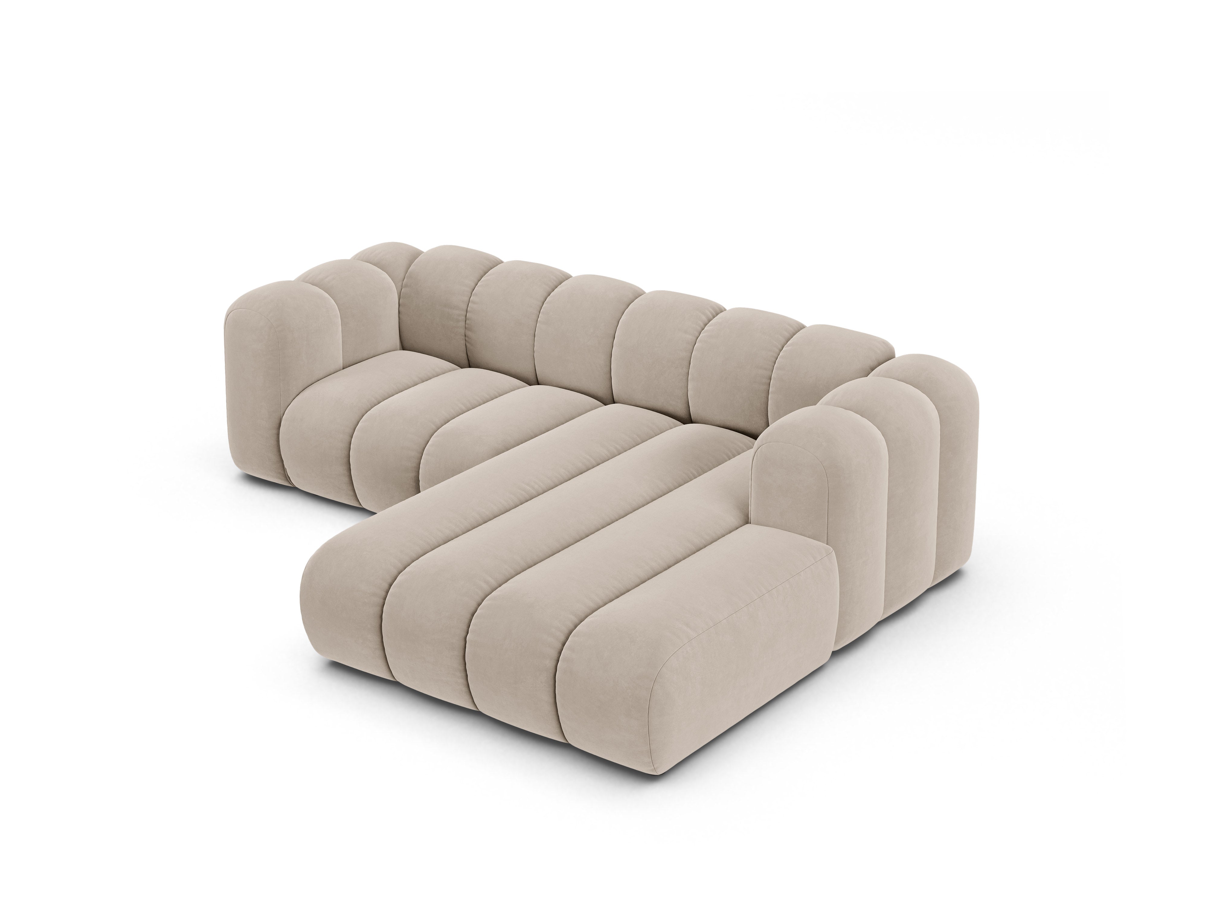 Velvet corner sofa for three people right-sided LUPINE beige