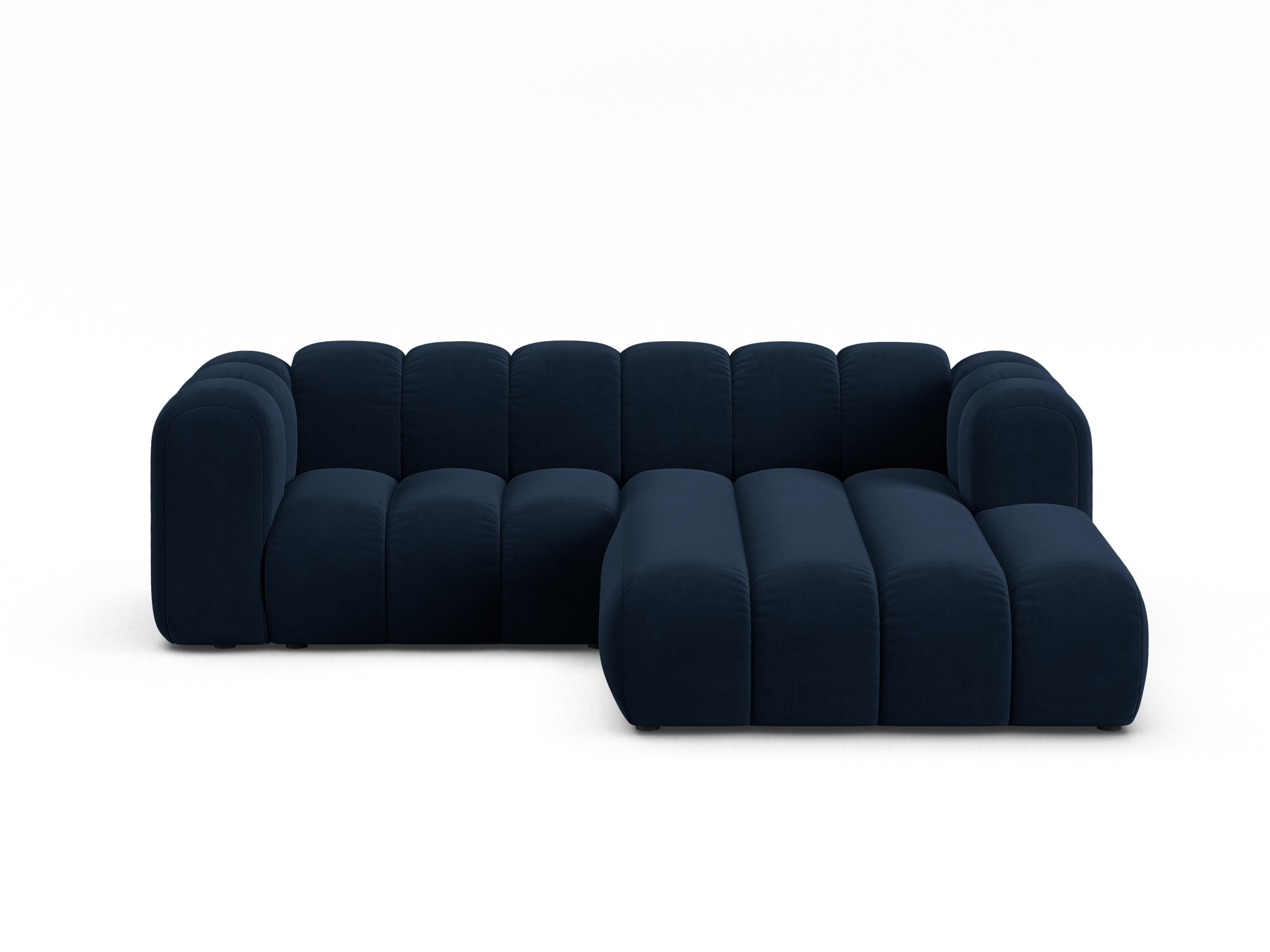 Velvet corner sofa for three people right-facing LUPINE navy blue