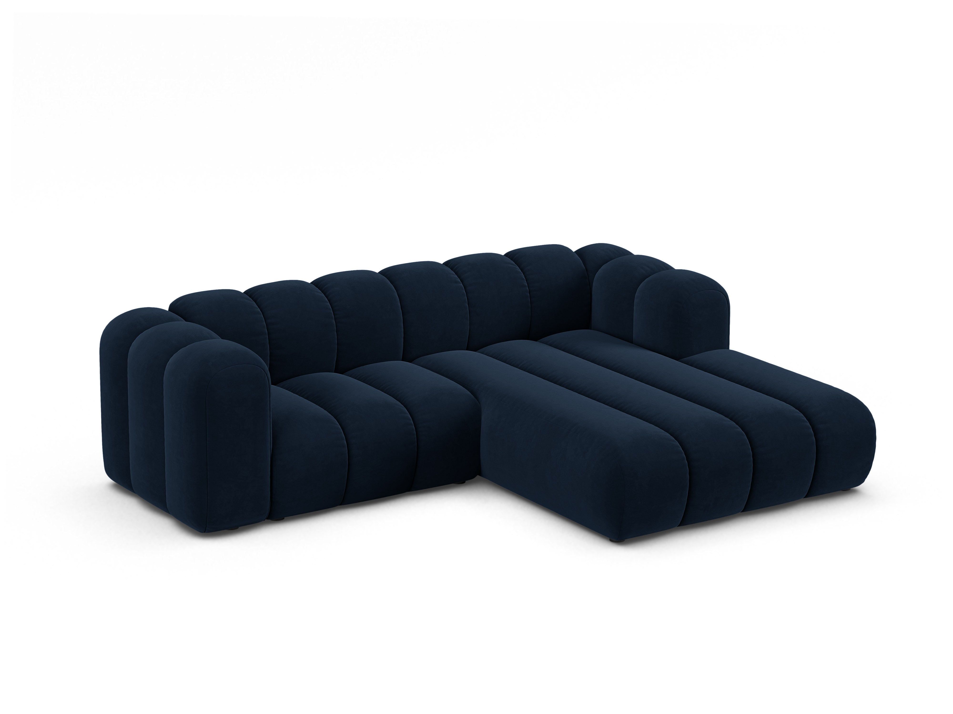 Velvet corner sofa for three people right-facing LUPINE navy blue