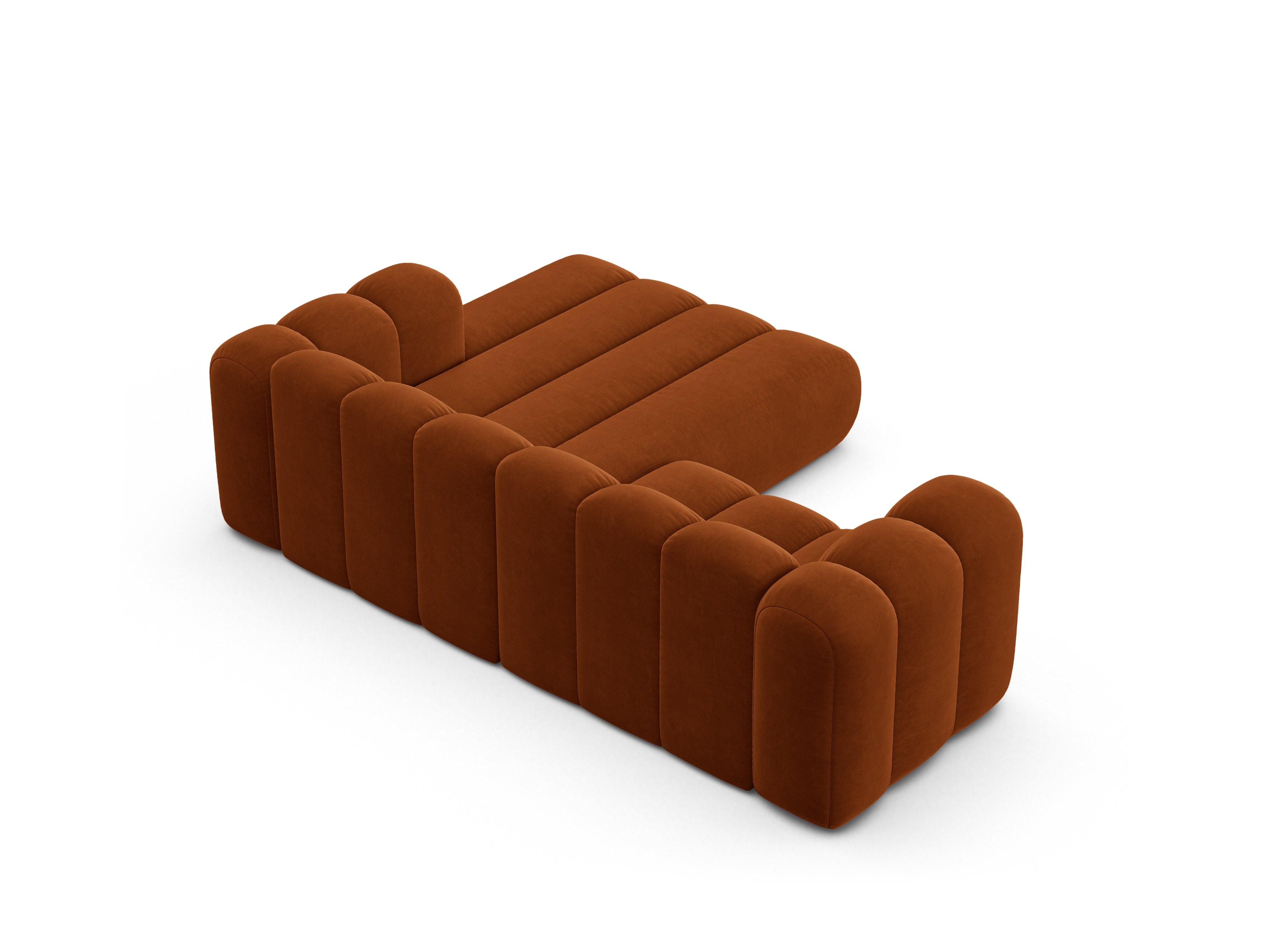 Velvet corner sofa for three people, right-facing LUPINE in brick red