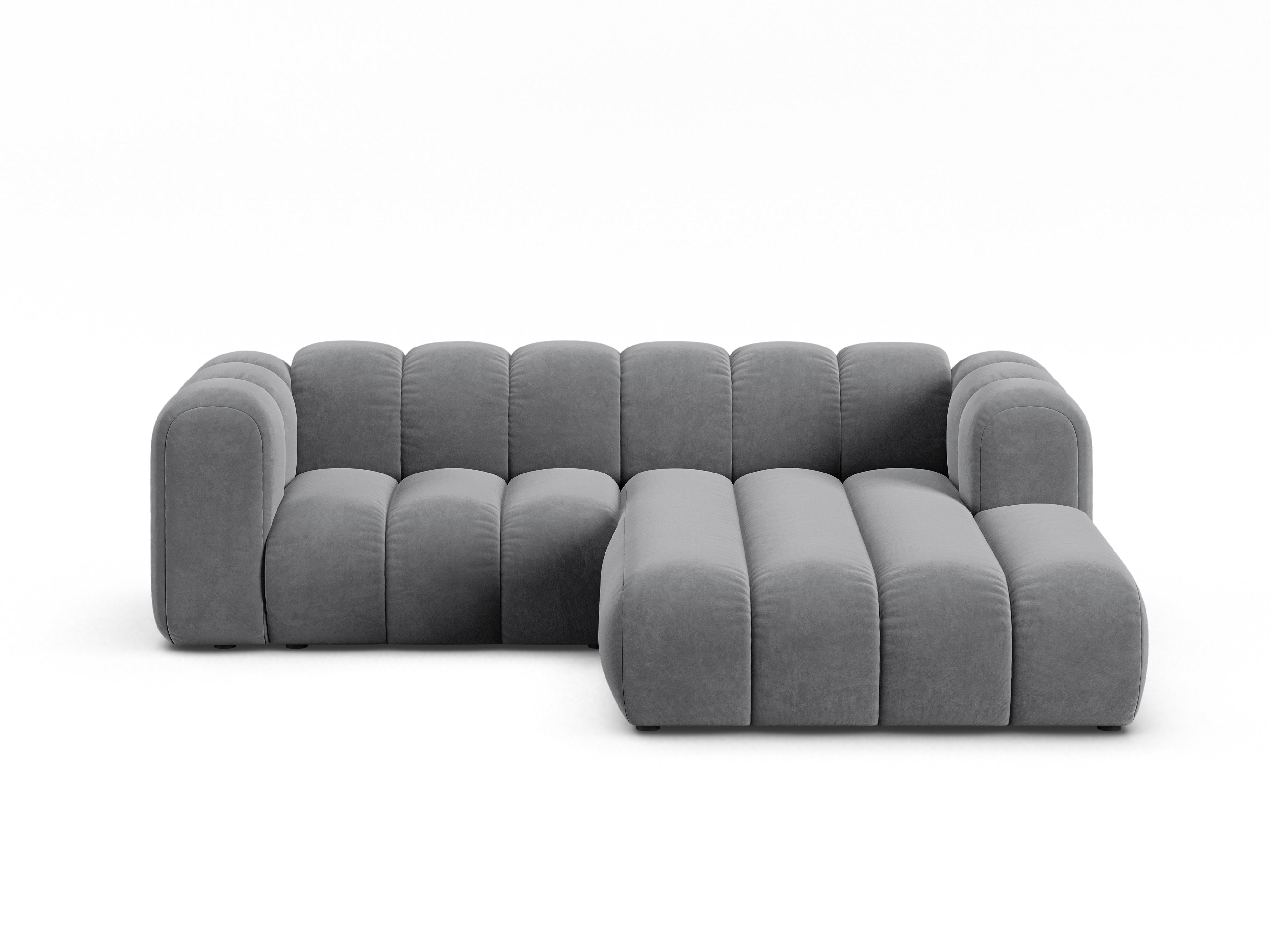Velvet corner sofa for three people, right-facing LUPINE gray