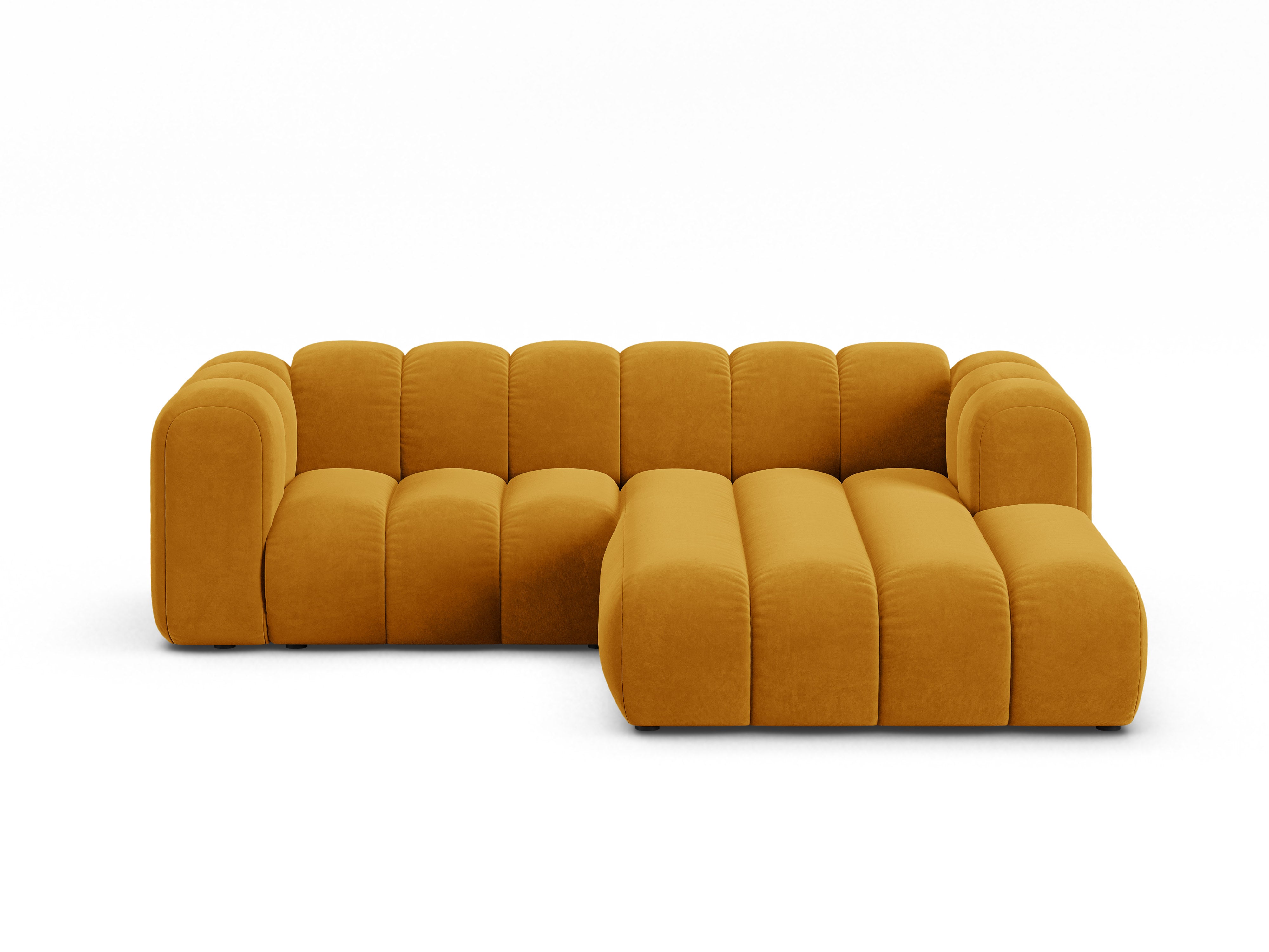 Velvet corner sofa for three people, right-facing LUPINE in mustard