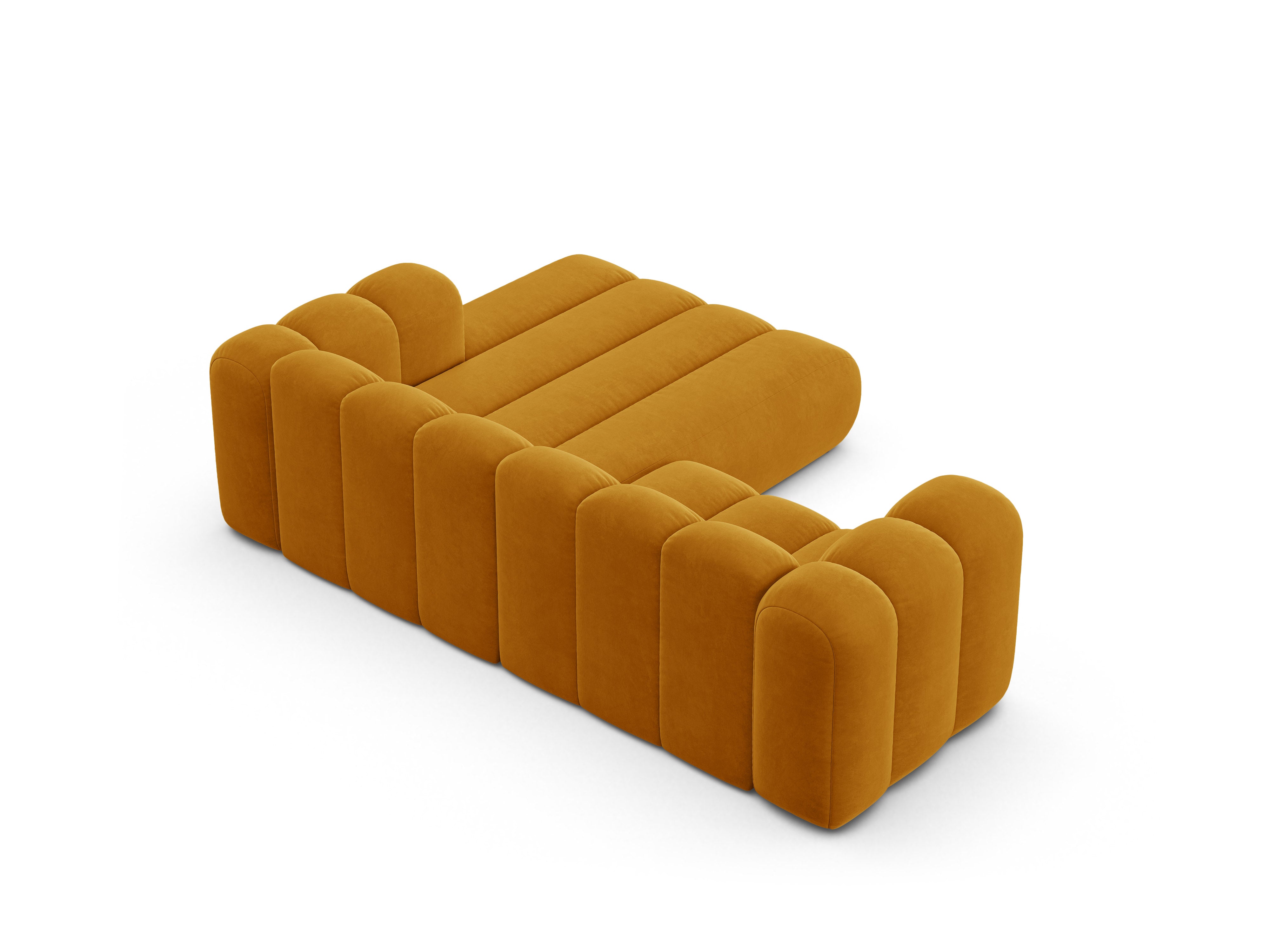 Velvet corner sofa for three people, right-facing LUPINE in mustard