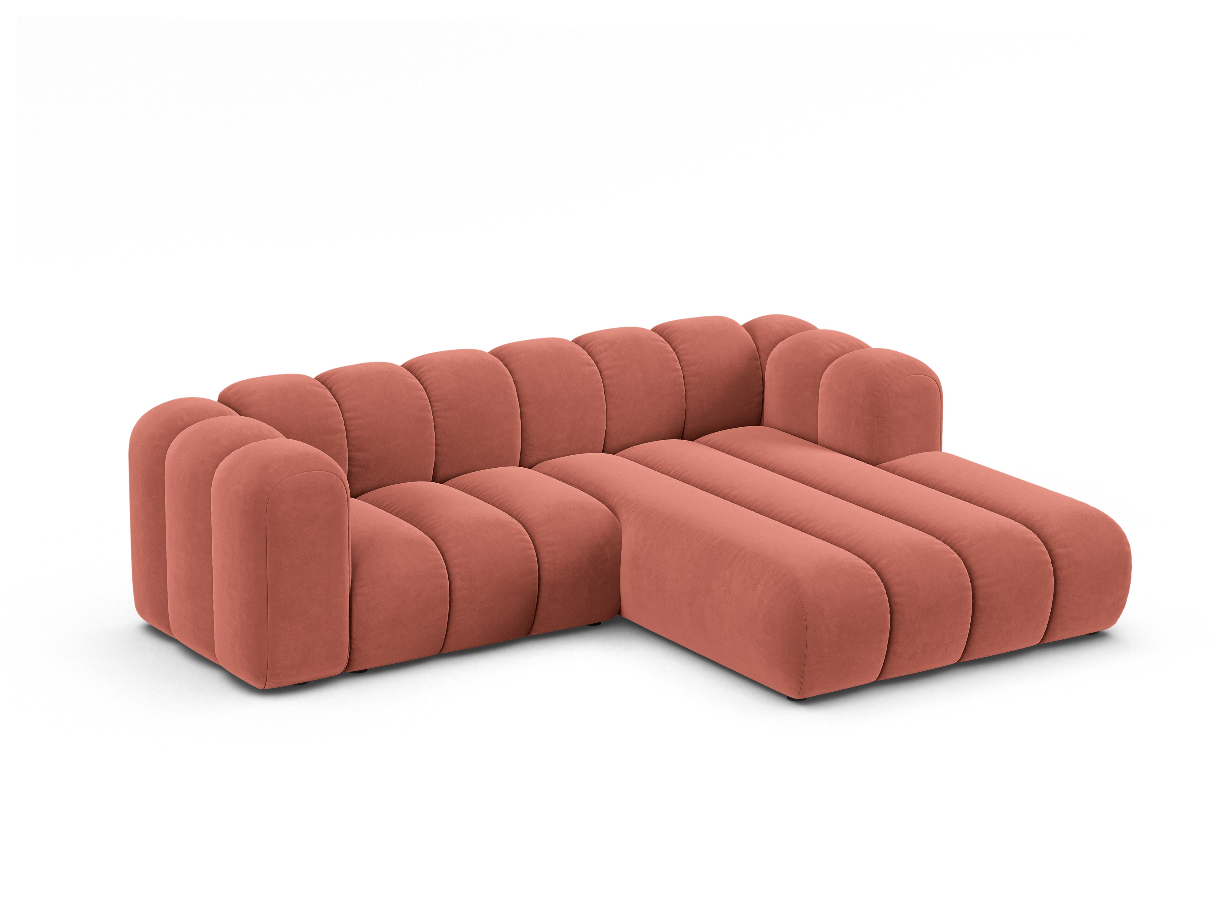 Coral right-facing 3-seater velvet corner sofa LUPINE