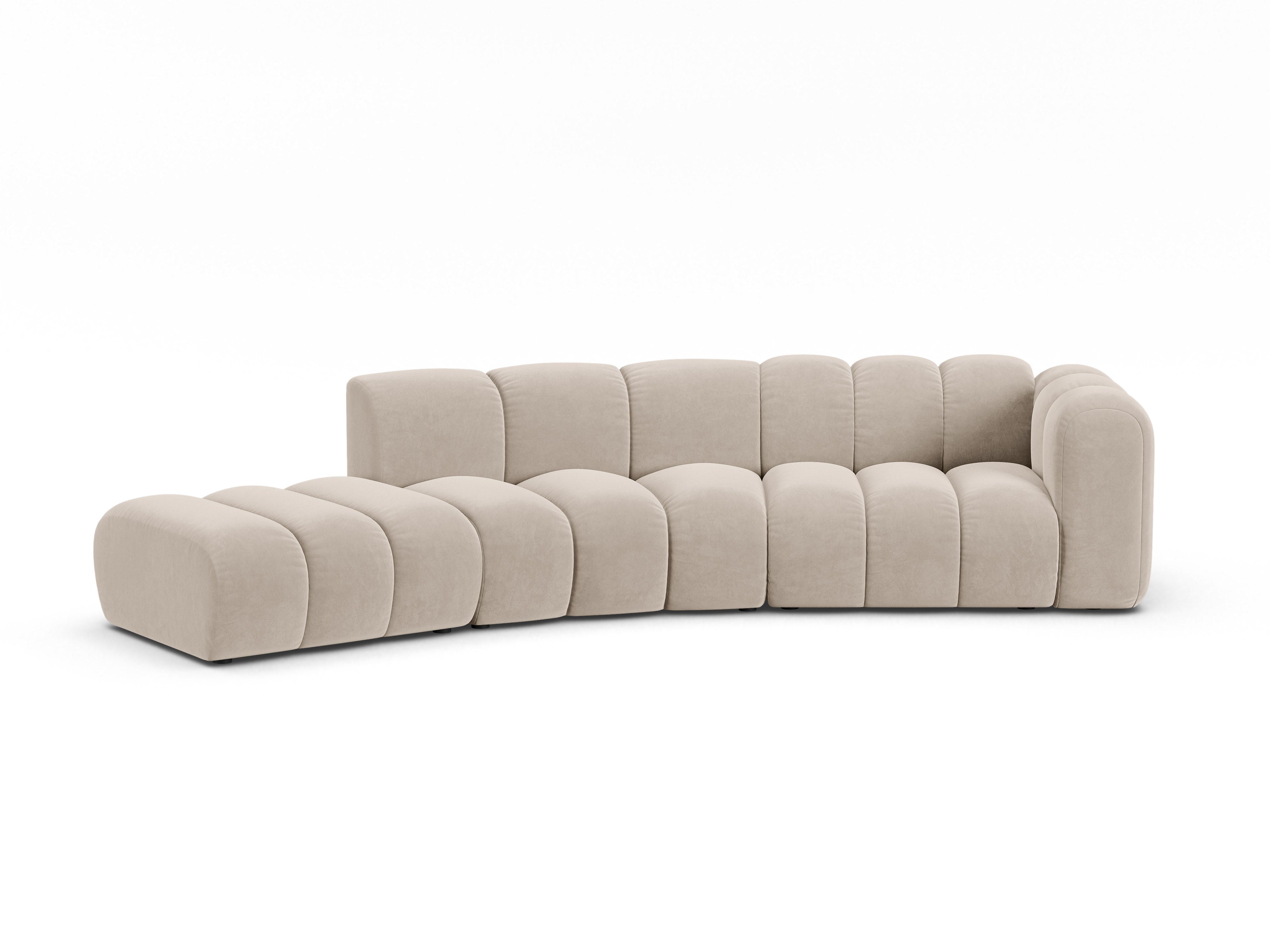 Velvet sofa for 5 people, left-sided LUPINE beige