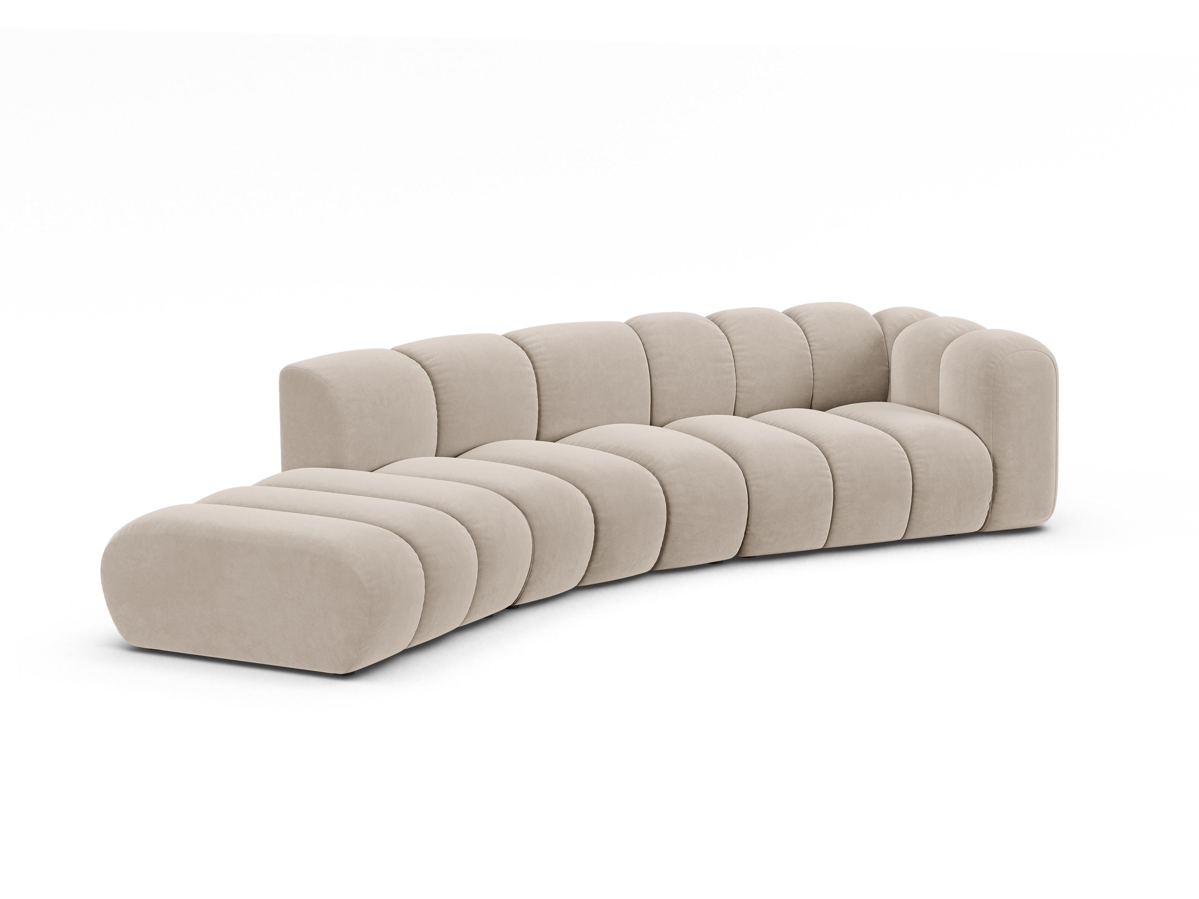 Velvet sofa for 5 people, left-sided LUPINE beige