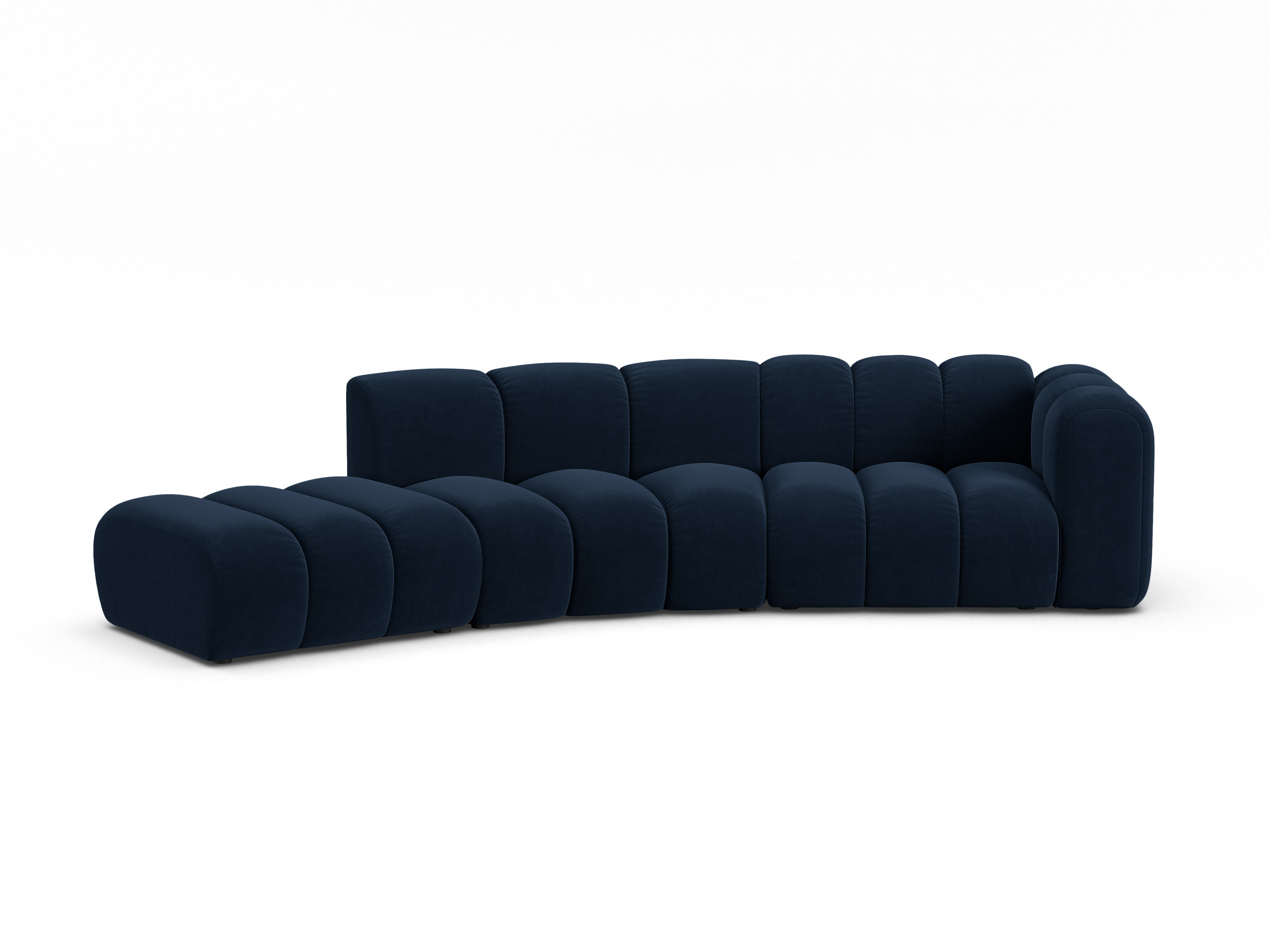 Velvet sofa for 5 people, left-sided LUPINE in navy blue