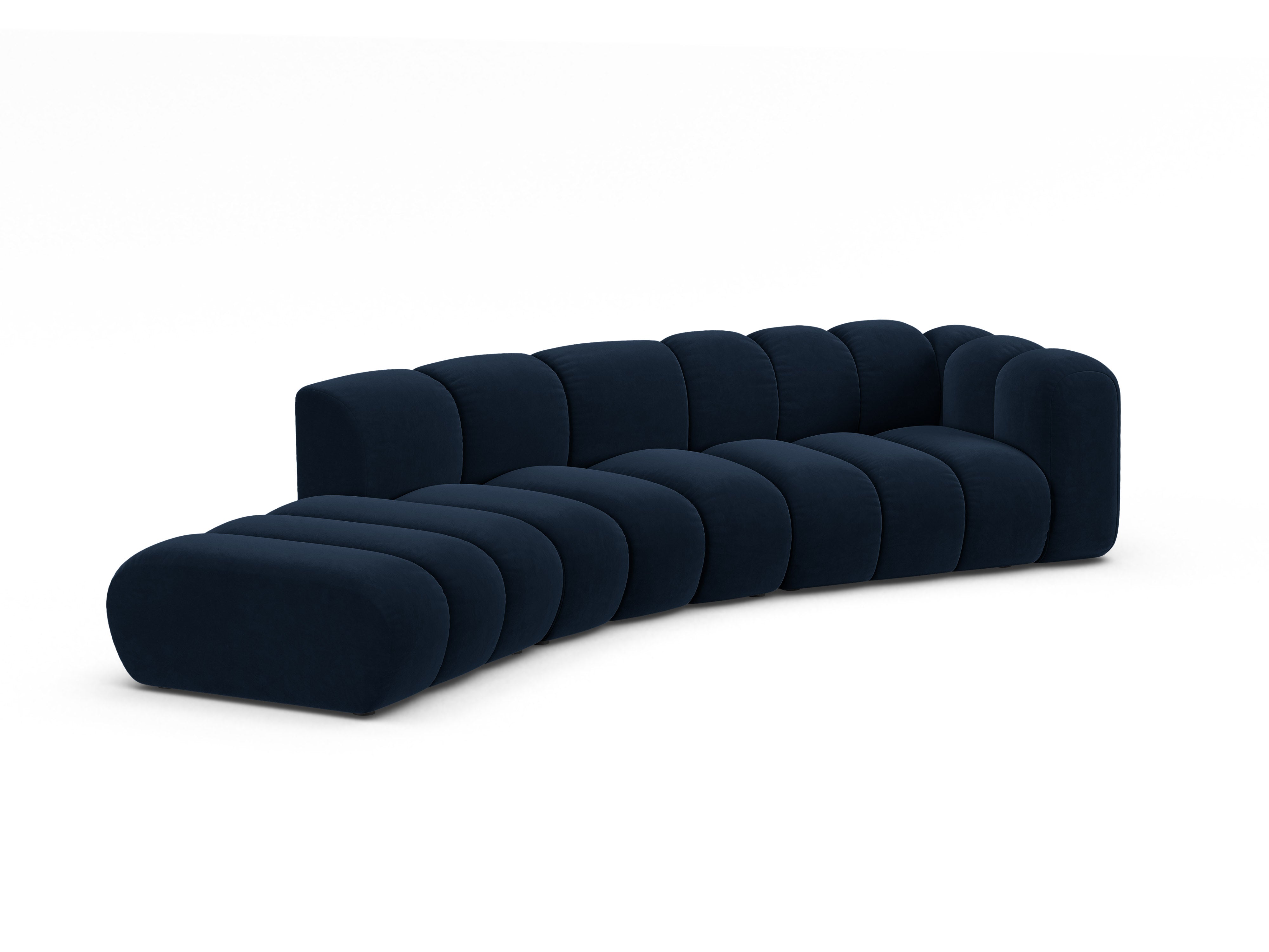 Velvet sofa for 5 people, left-sided LUPINE in navy blue