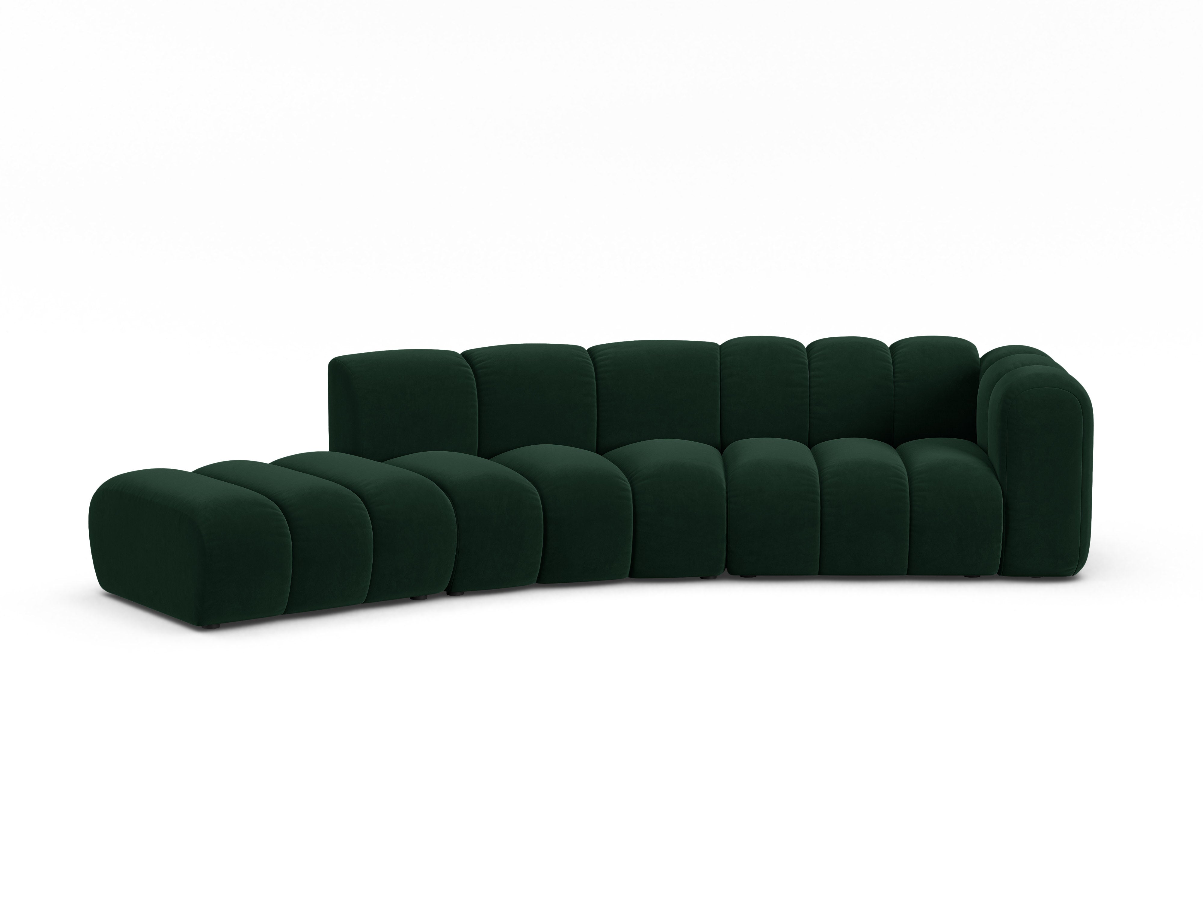 Velvet sofa for 5 people, left-sided LUPINE in bottle green