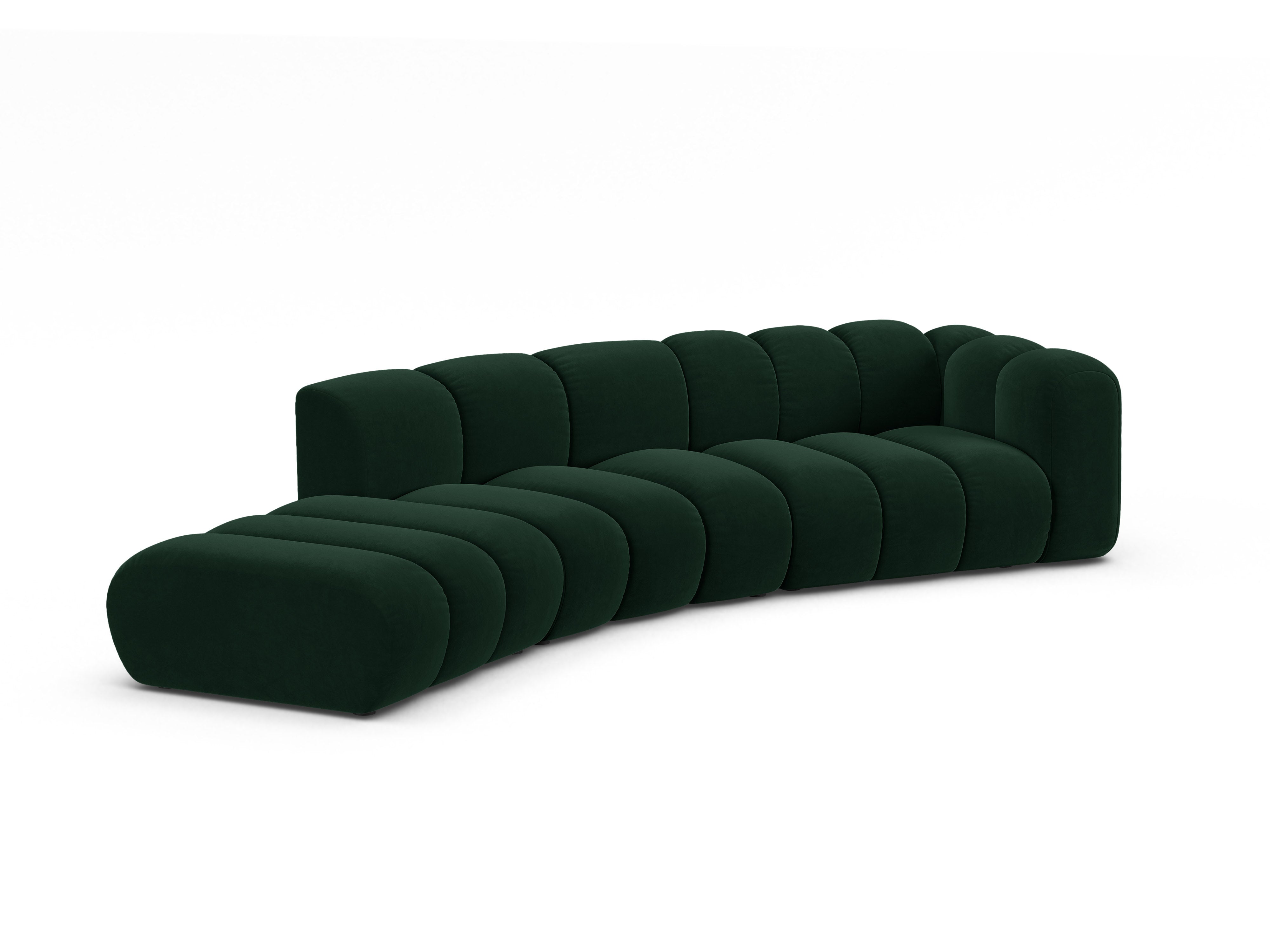 Velvet sofa for 5 people, left-sided LUPINE in bottle green