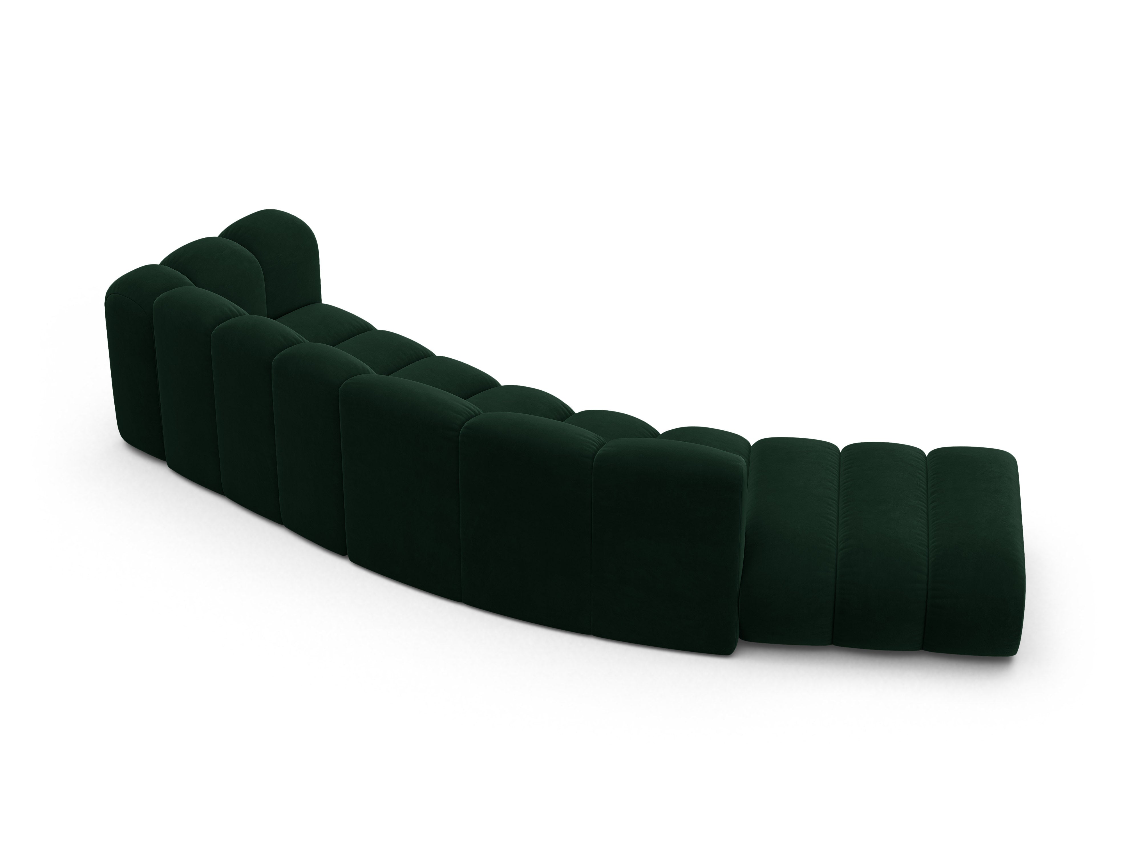 Velvet sofa for 5 people, left-sided LUPINE in bottle green
