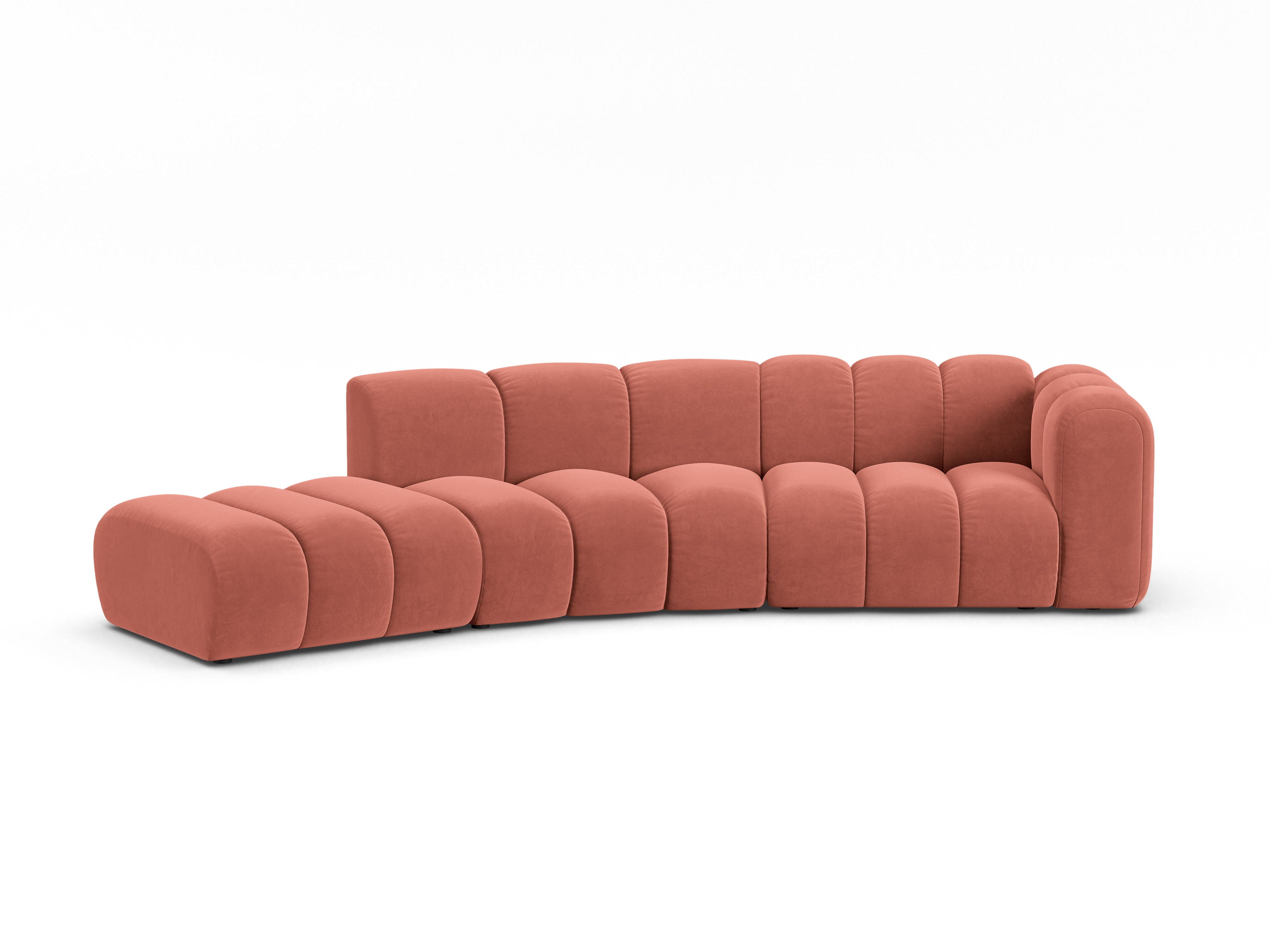 Velvet sofa for 5 people, left-sided LUPINE coral