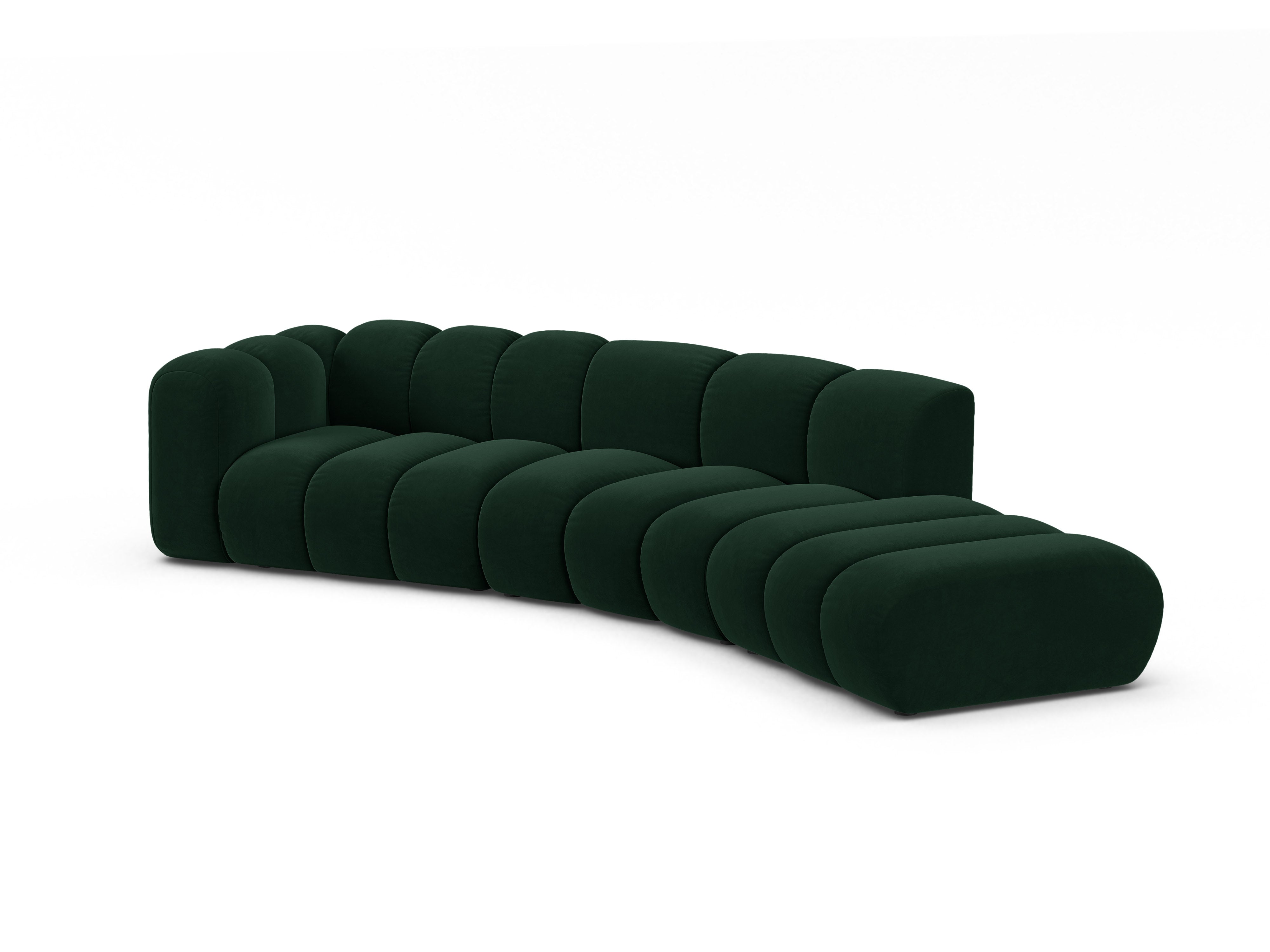 Velvet sofa for 5 people right-facing LUPINE bottle green