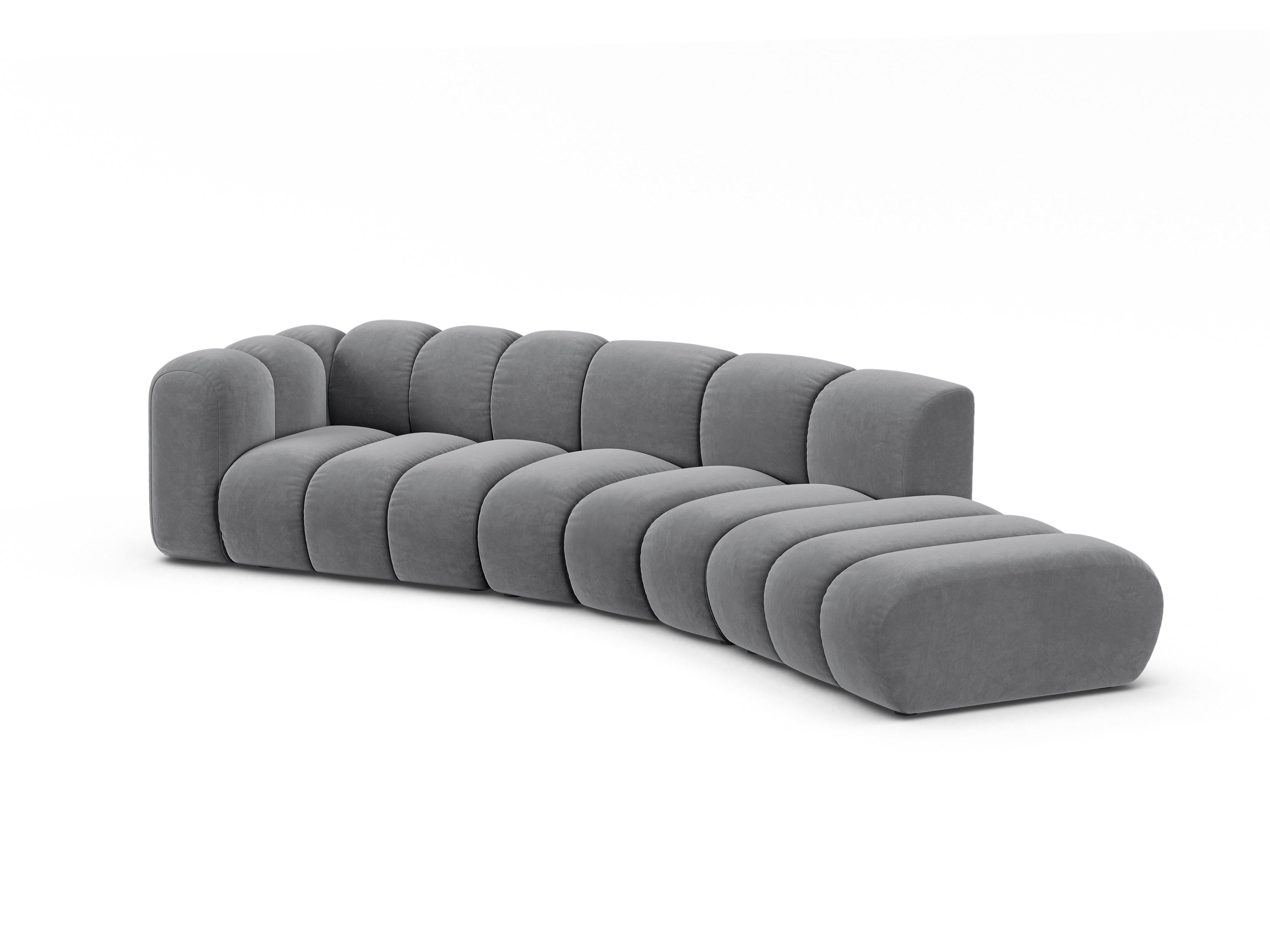 Velvet sofa for 5 people, right-facing LUPINE gray