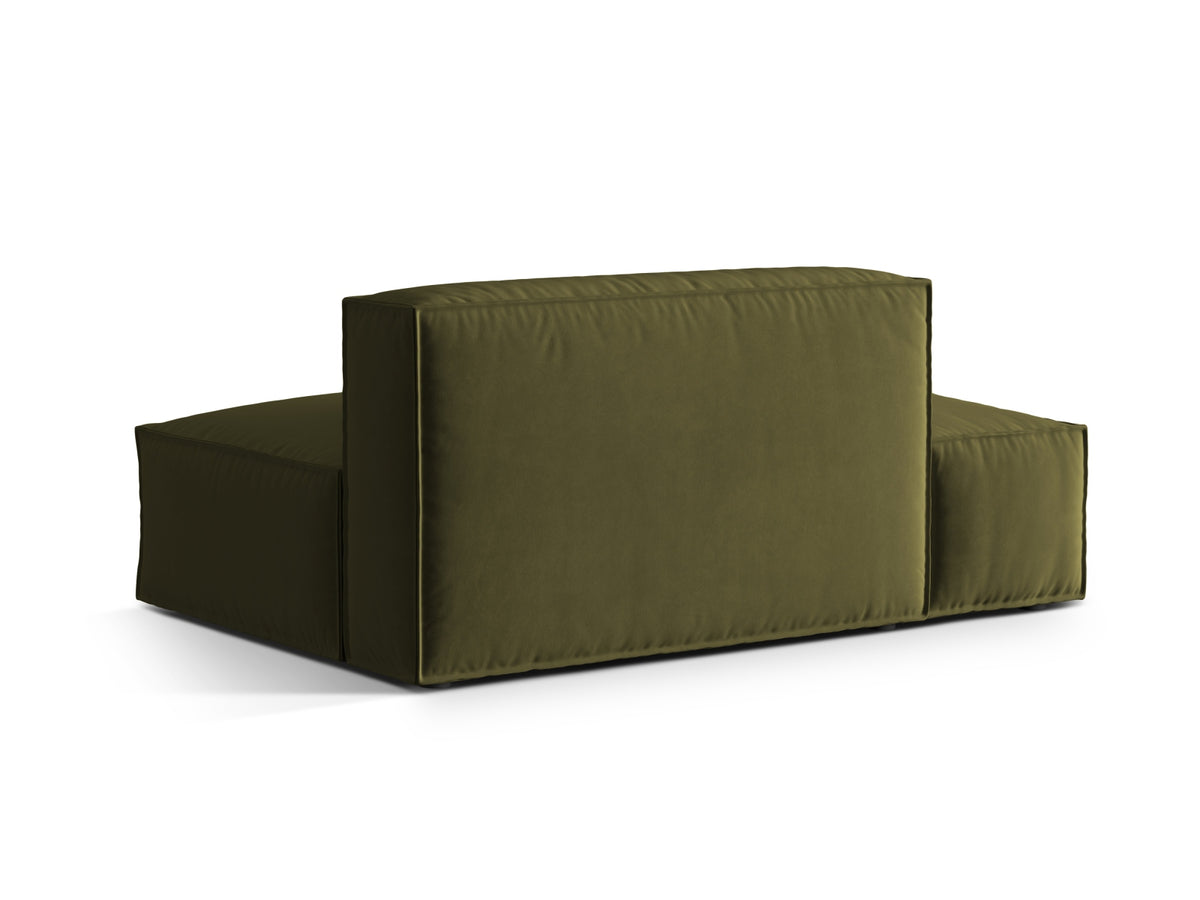Sofa aksamitna 3-osobowa z otomaną lewostronną NURIA mchowy melanż – ujęcie tylne
