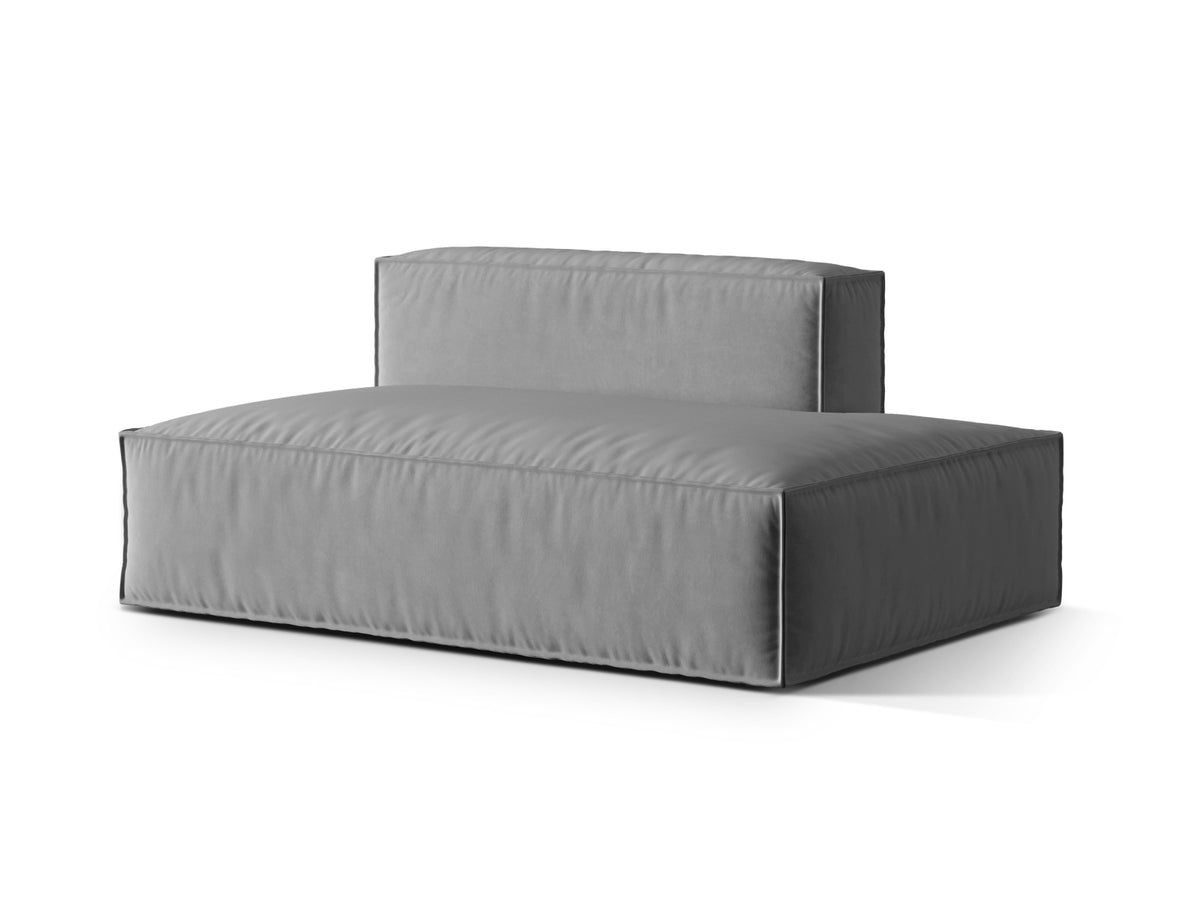 Sofa aksamitna 3-osobowa z otomaną prawostronną NURIA szary – ujęcie boczne