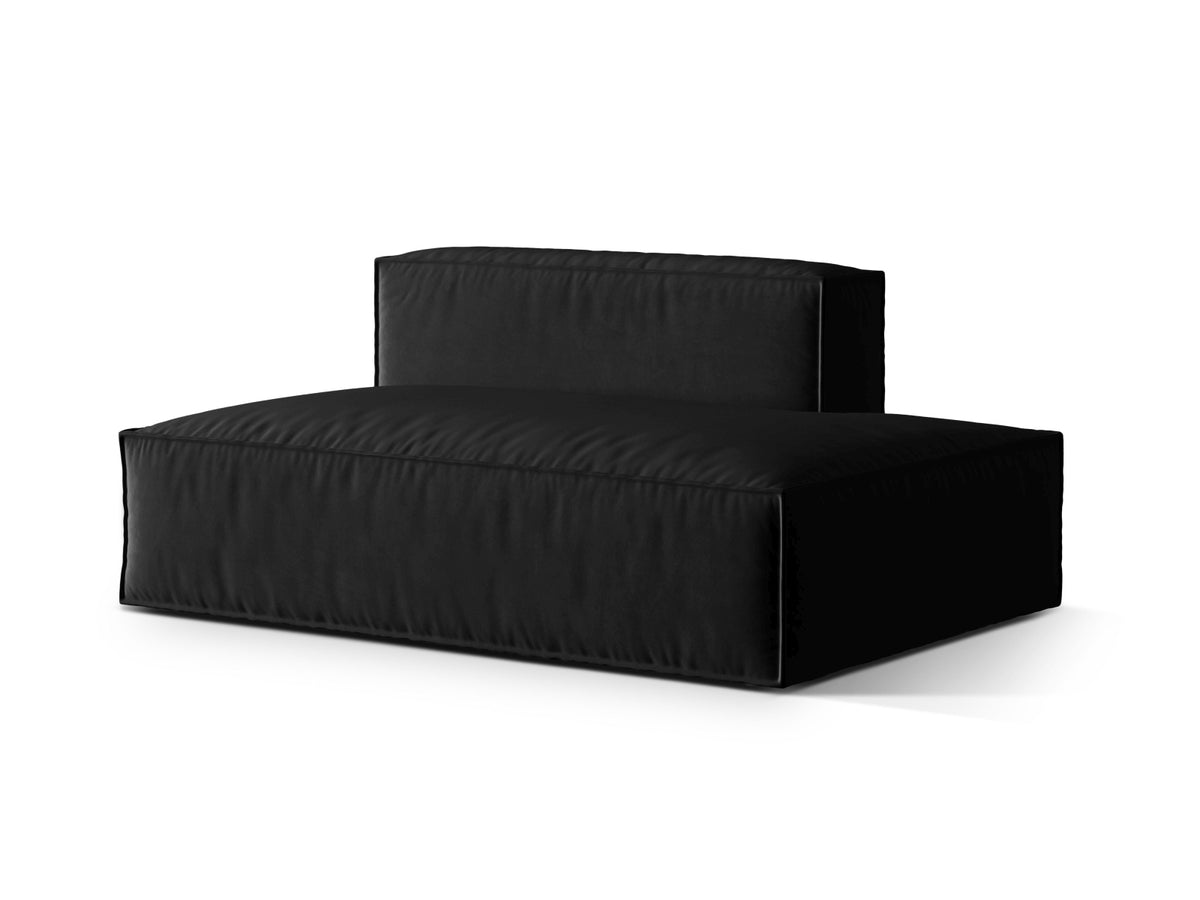 Sofa aksamitna 3-osobowa z otomaną prawostronną NURIA czarny – ujęcie boczne
