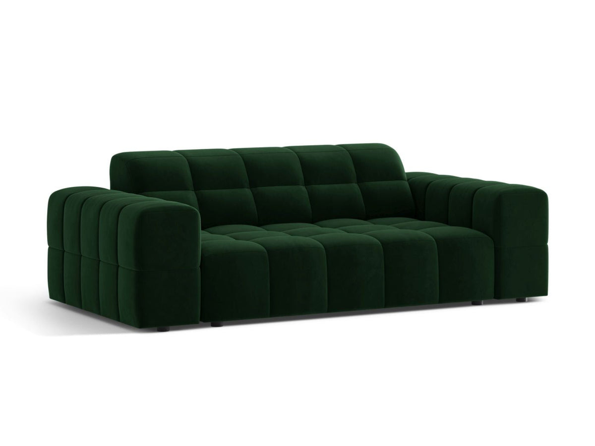 Sofa aksamitna 2-osobowa JENNIFER butelkowa zieleń Bluvel – ujęcie boczne