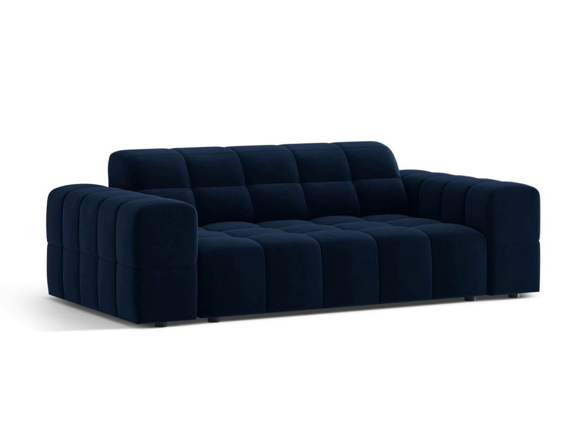 Sofa aksamitna 2-osobowa JENNIFER kobaltowy Bluvel – ujęcie boczne