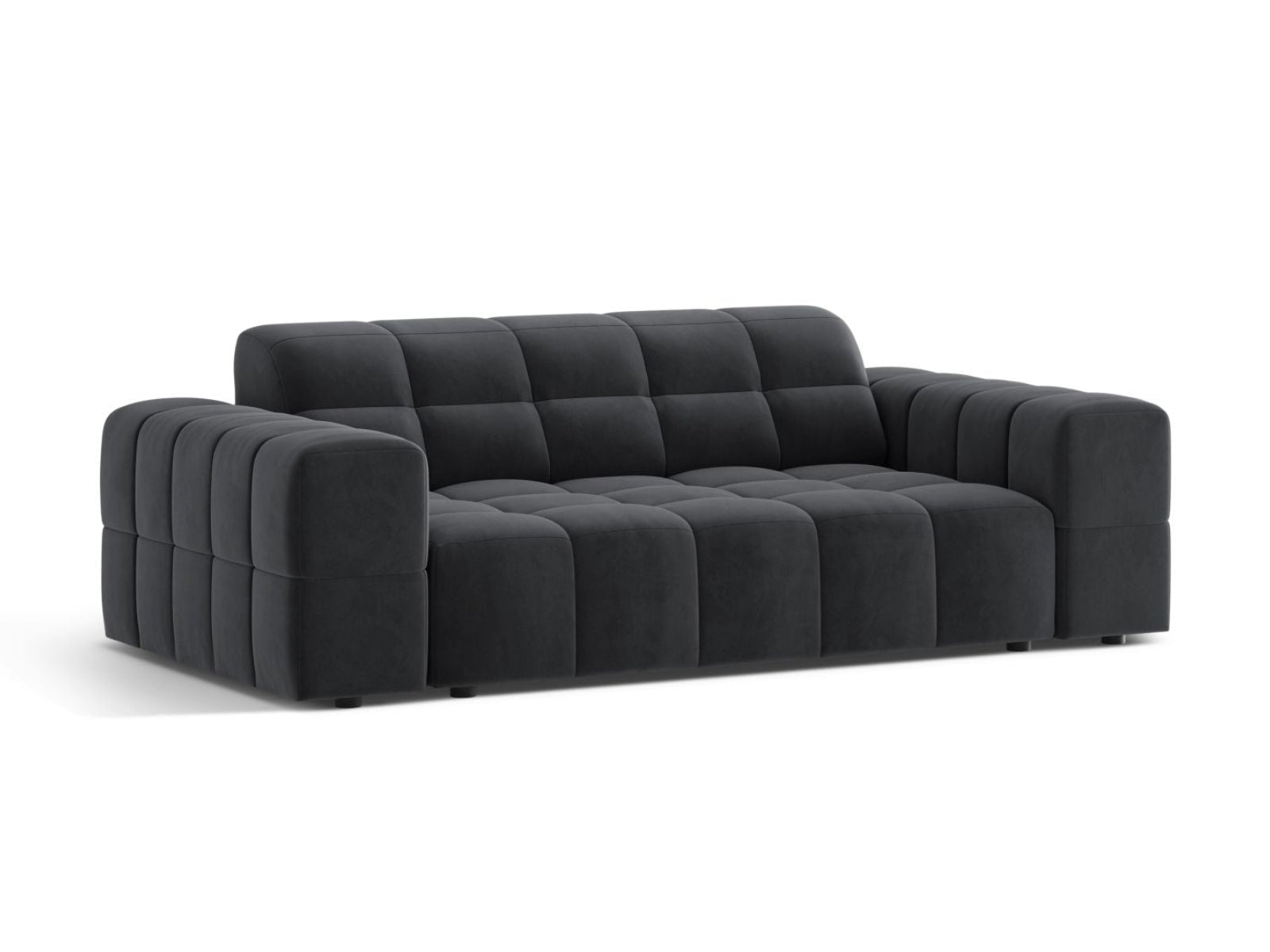 Sofa aksamitna 2-osobowa JENNIFER szary Bluvel – ujęcie boczne