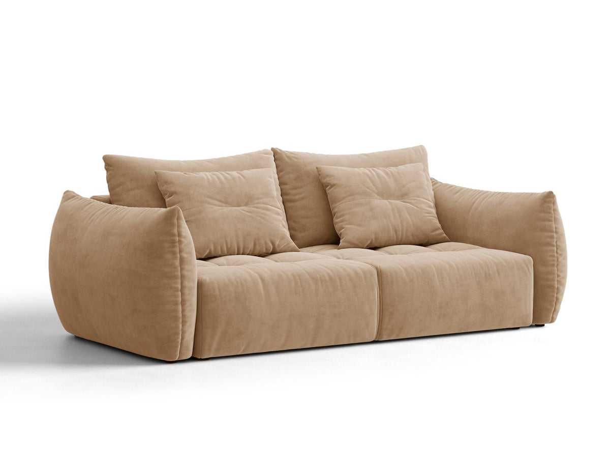 Sofa aksamitna 3-osobowa z funkcją spania BLOOM piaskowy – ujęcie 2