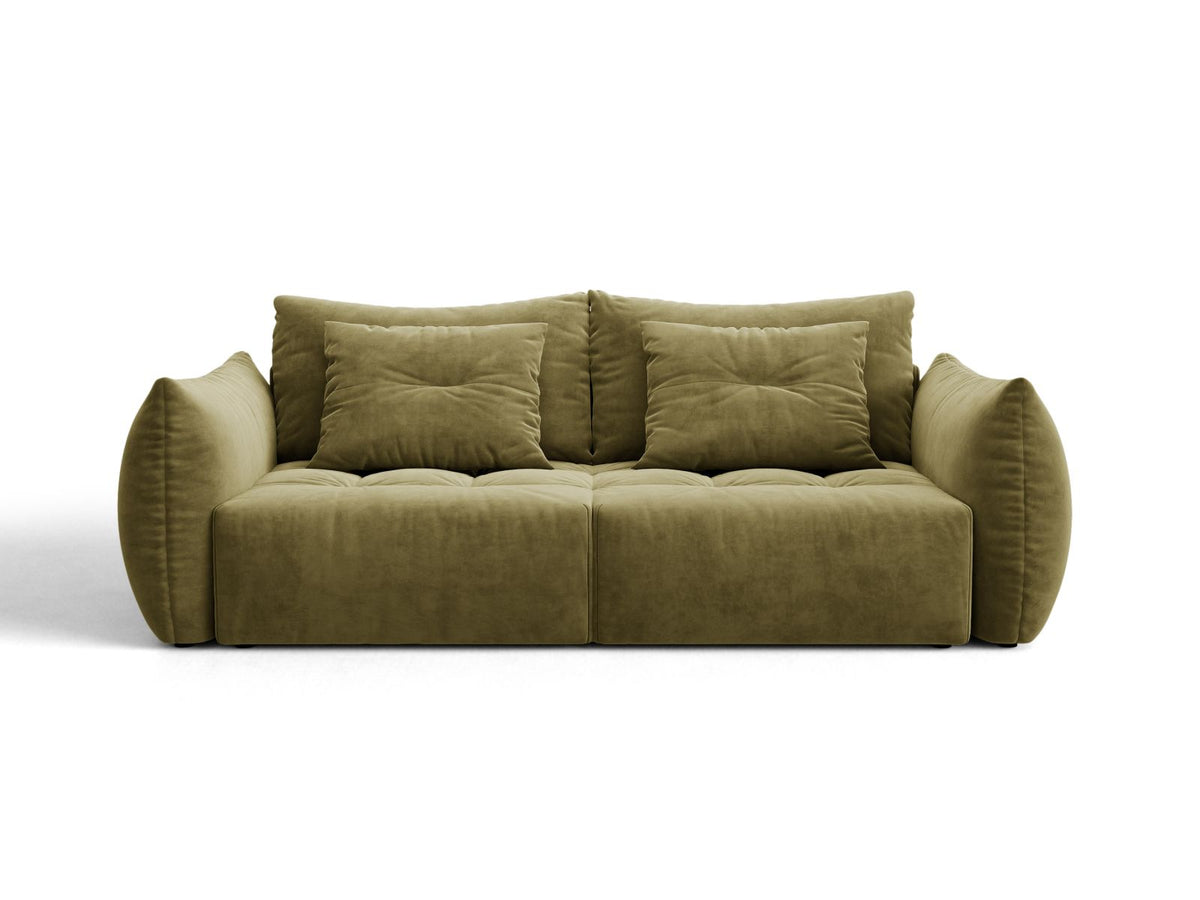 Sofa aksamitna 3-osobowa z funkcją spania BLOOM zielony – Micadoni