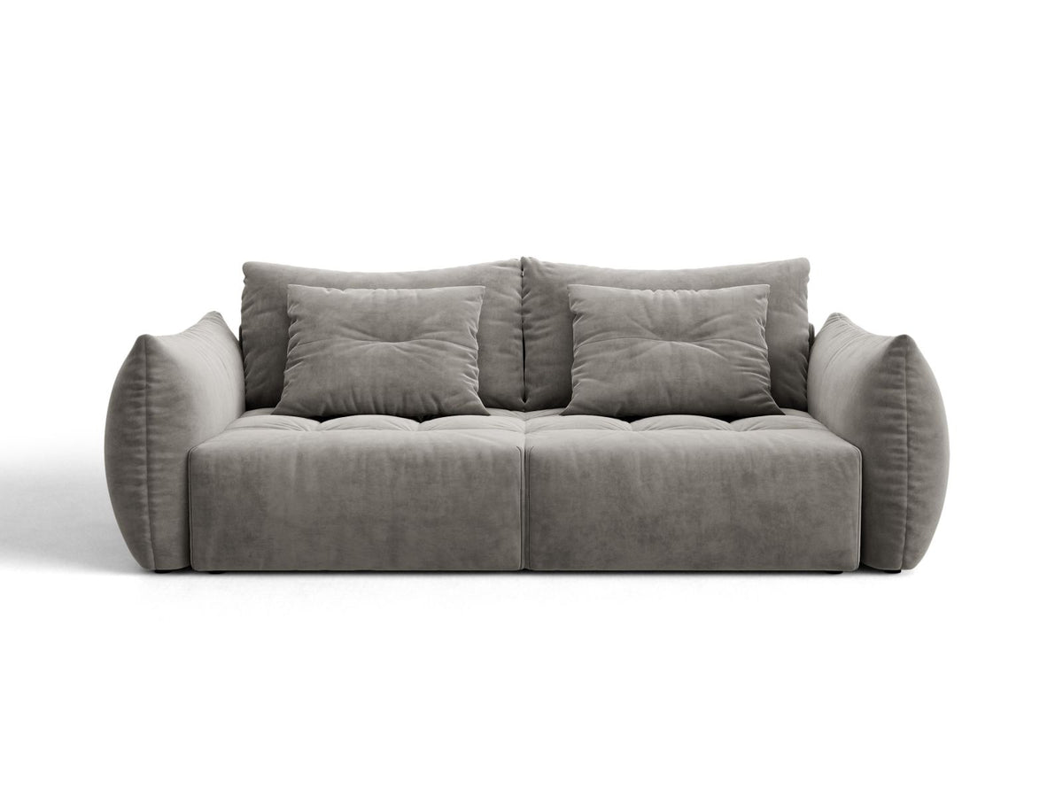 Sofa aksamitna 3-osobowa z funkcją spania BLOOM szary – Micadoni