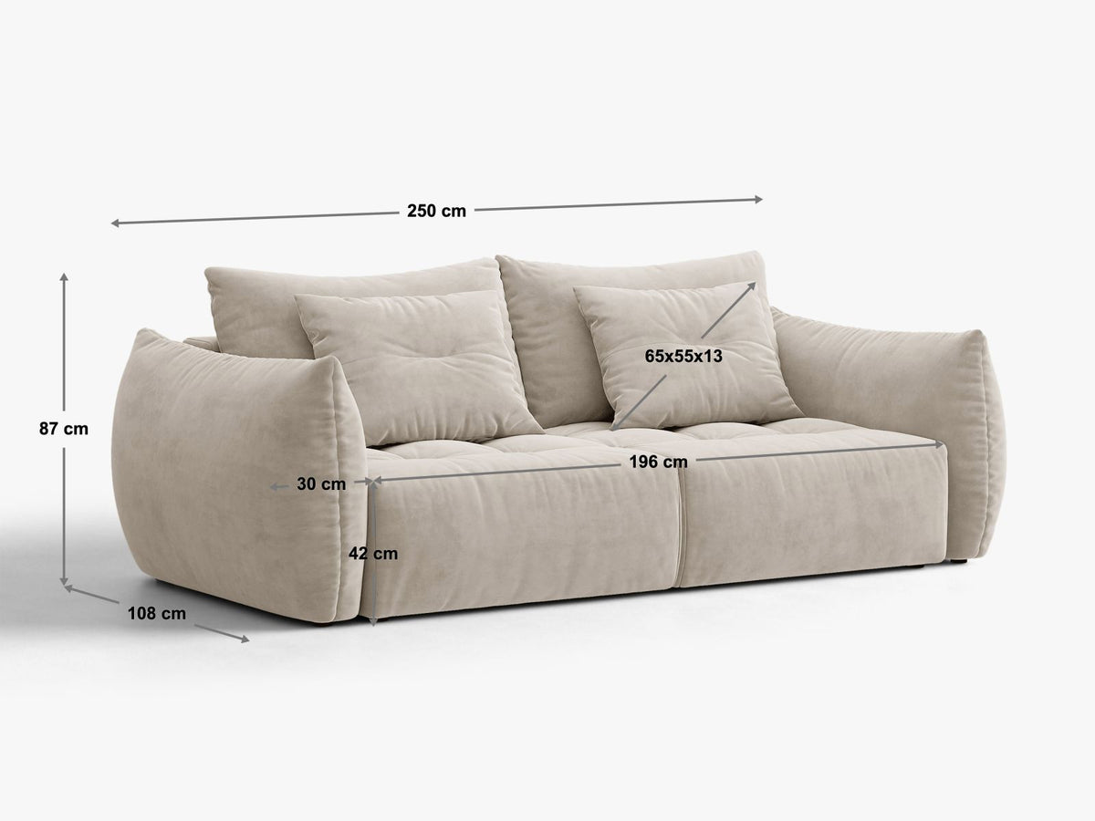 Sofa aksamitna 3-osobowa z funkcją spania BLOOM szary – ujęcie 11