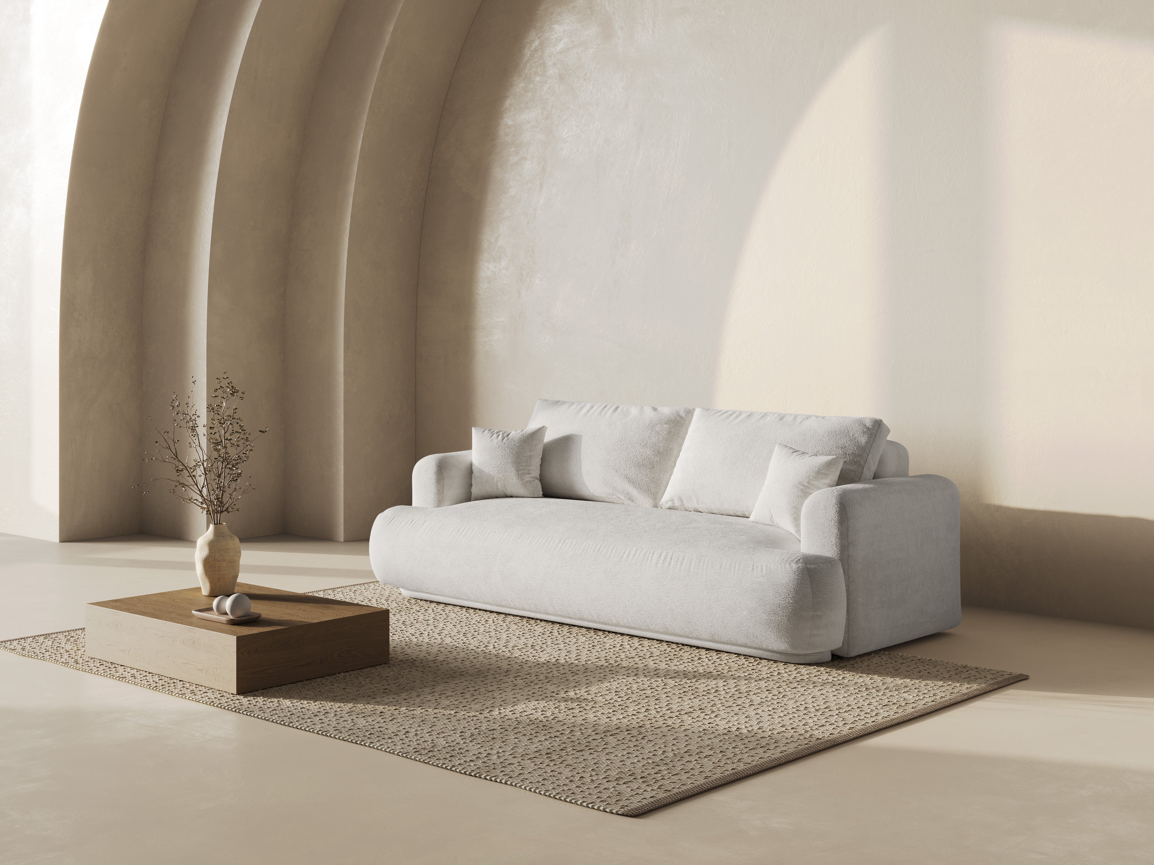 Sofa with sleeping function Ella light beige boucle