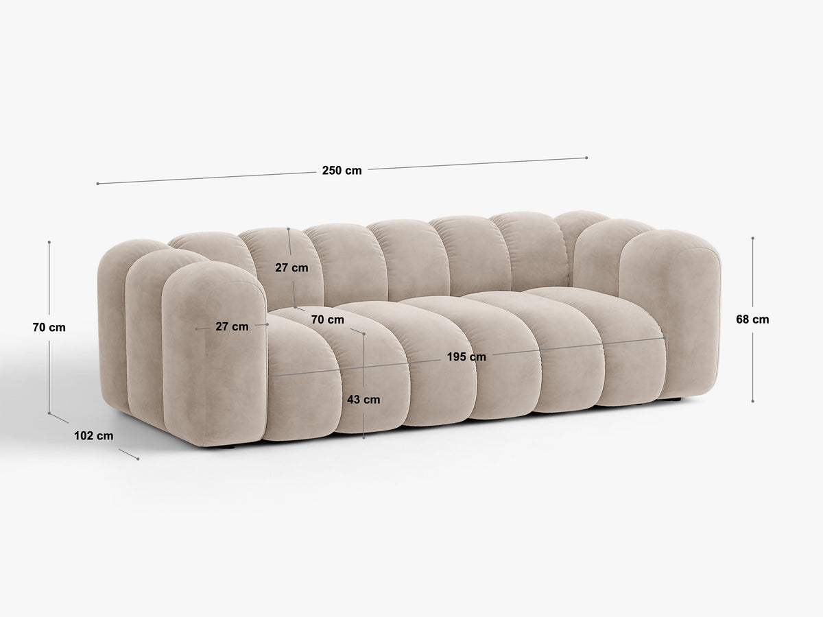 Sofa 3-osobowa z funkcją spania LUPINE jasny beżowy szenil – wymiary