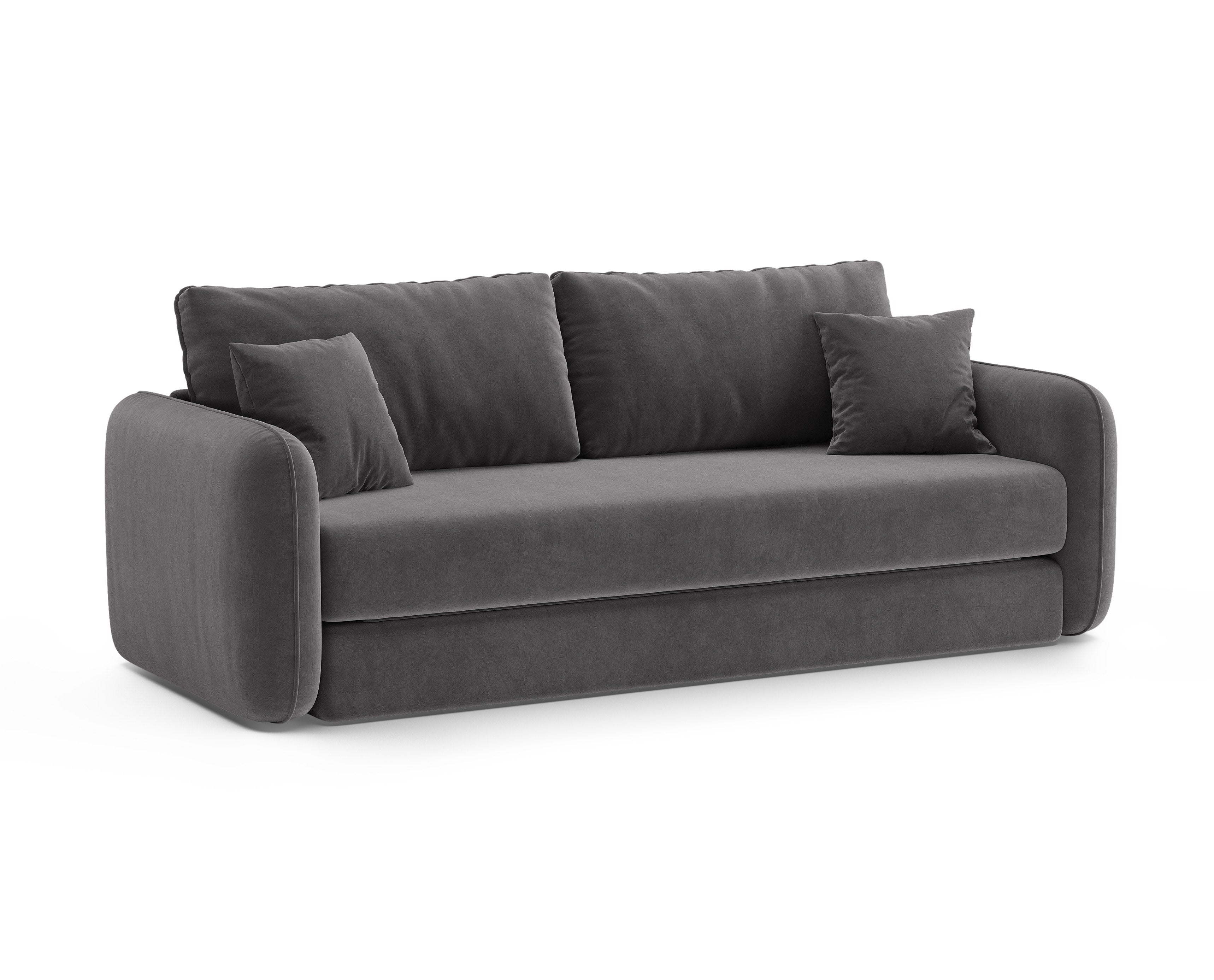 Dark Gray Velvet 3-Seater Sofa with Sleeping Function DORMI