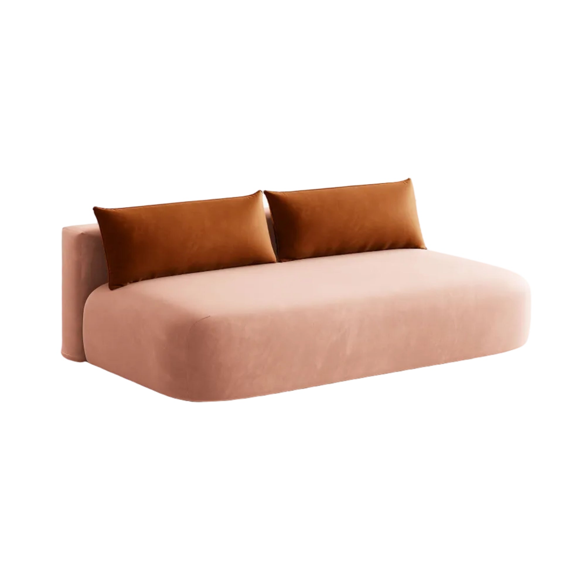 HENA Pink Velvet 3-Seater Sofa with Sleeping Function and Brick-Colored Cushions