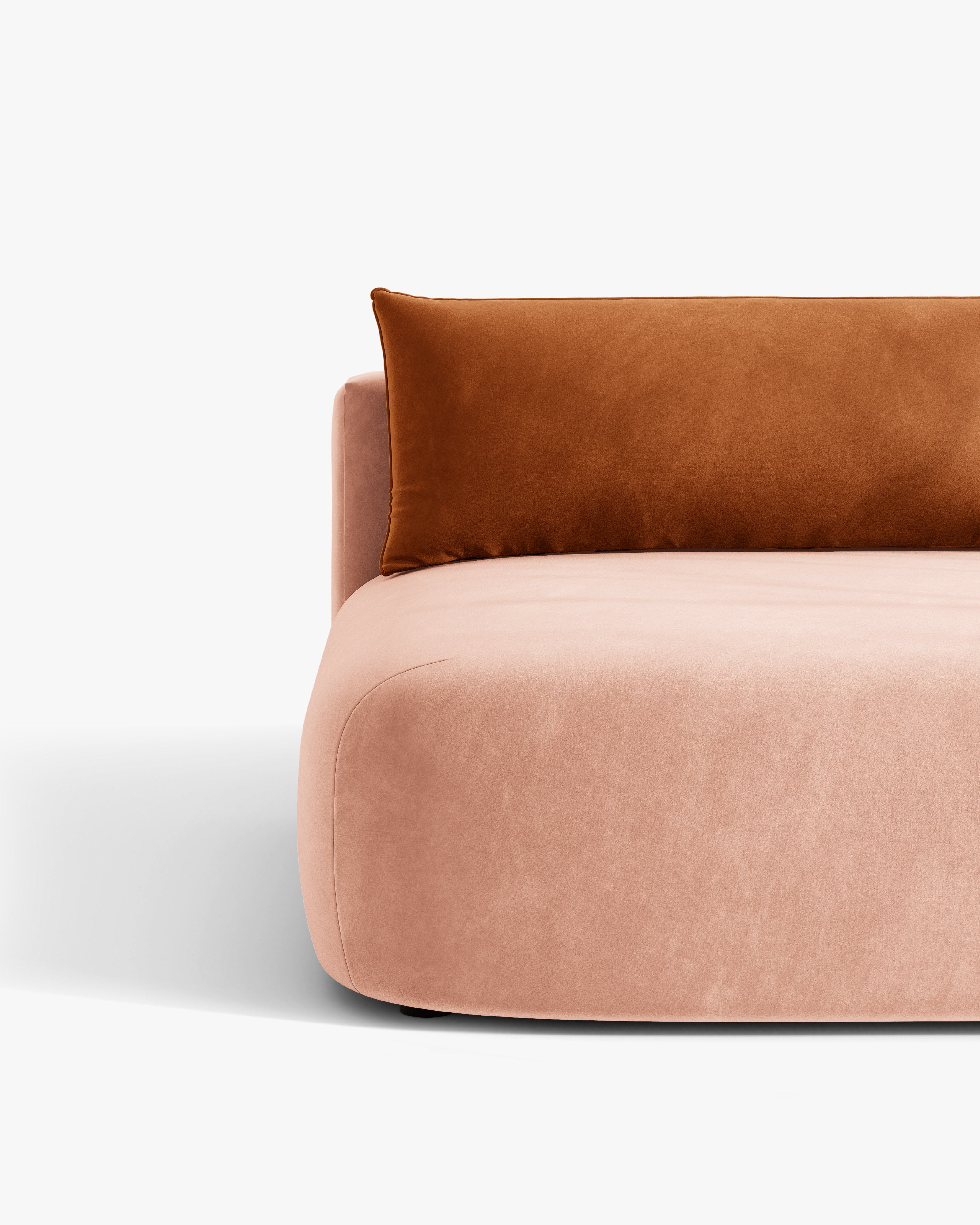 HENA Pink Velvet 3-Seater Sofa with Sleeping Function and Brick-Colored Cushions
