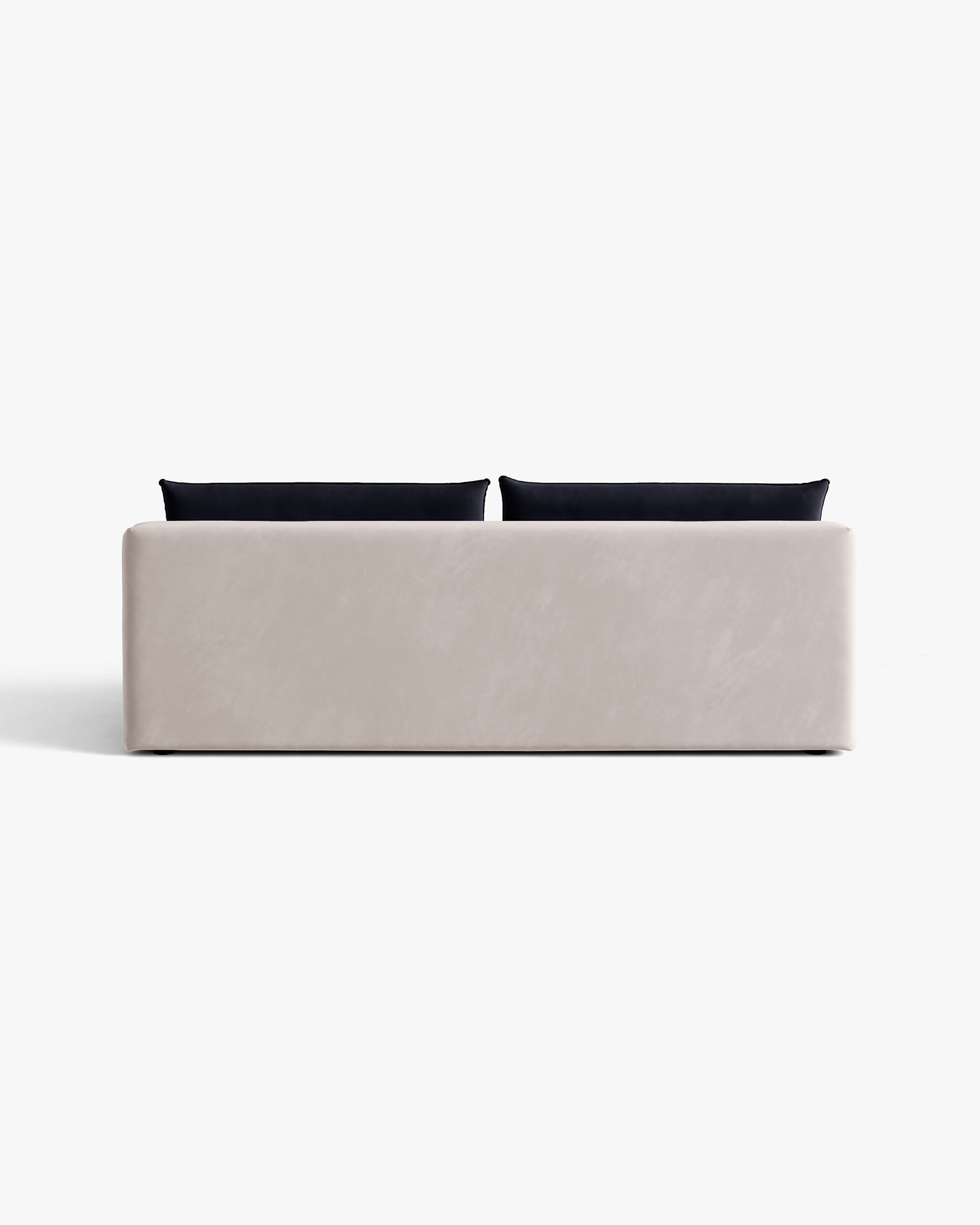 HENA Light Gray Velvet Sofa for 3 with Sleeping Function and Navy Blue Cushions