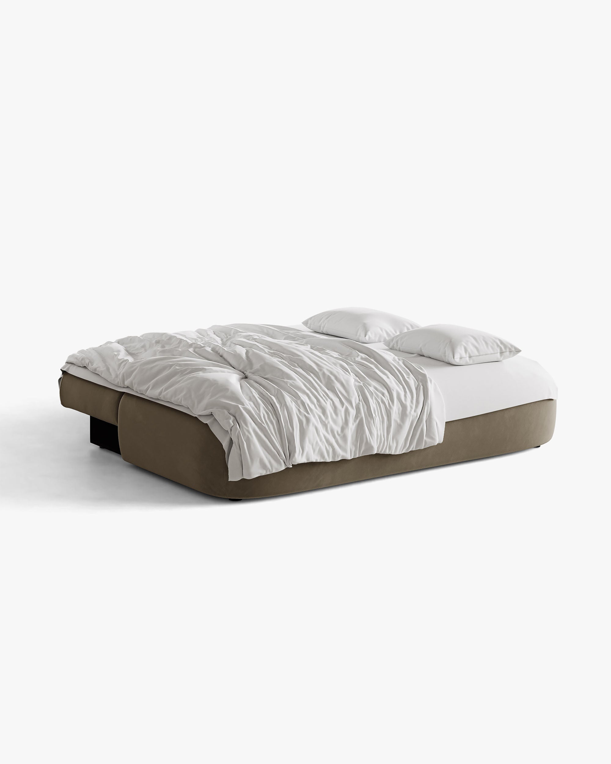 HENA 3-Seater Velvet Sofa with Sleeping Function in Gray-Brown with Brick-Colored Cushions