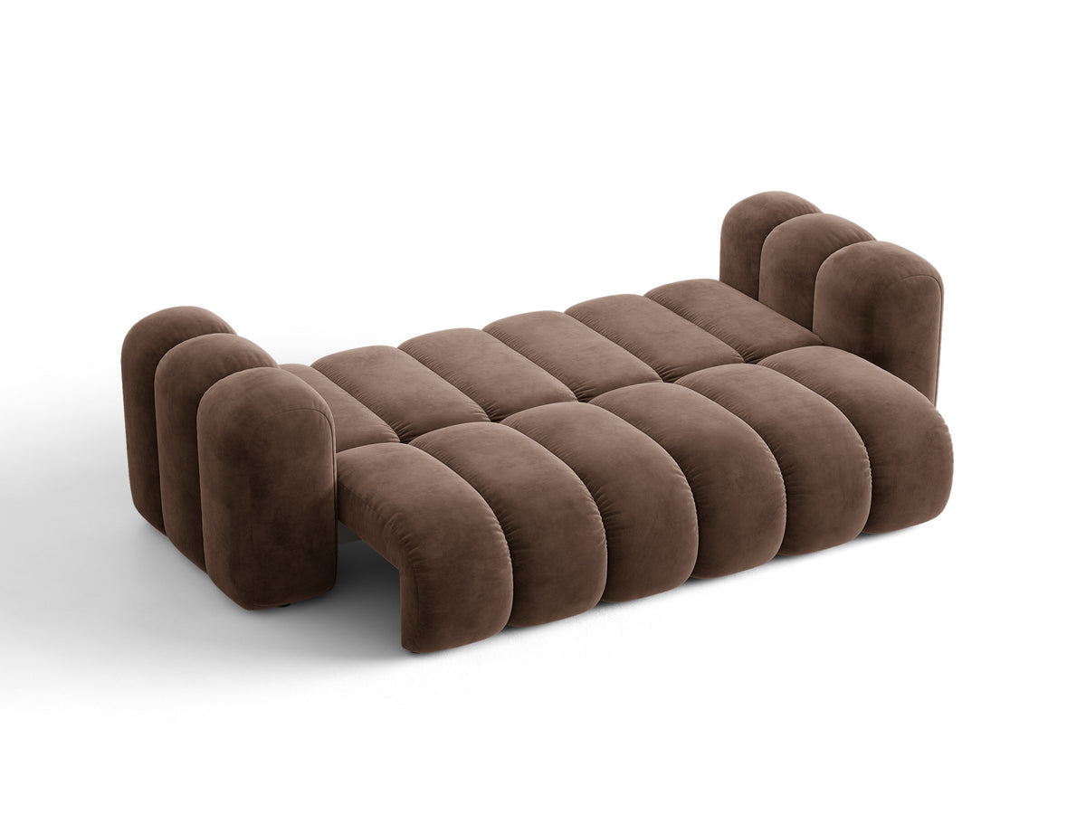 Sofa aksamitna 3-osobowa z funkcją spania LUPINE czekoladowy – ujęcie 2