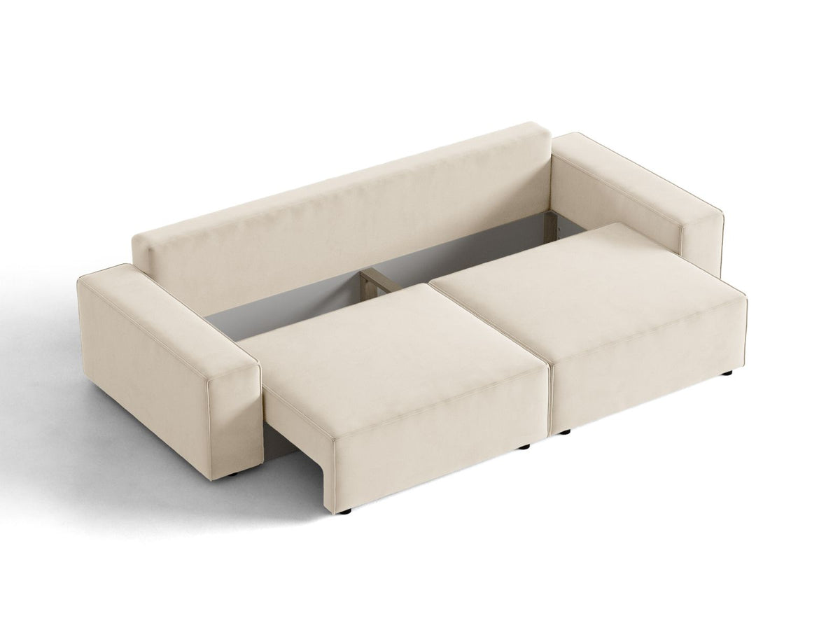 Sofa aksamitna 3-osobowa z funkcją spania JODIE jasny beżowy – ujęcie 6