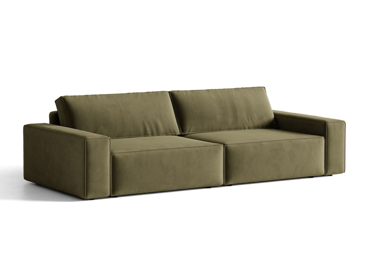 Sofa aksamitna 3-osobowa z funkcją spania JODIE zielony – ujęcie 3