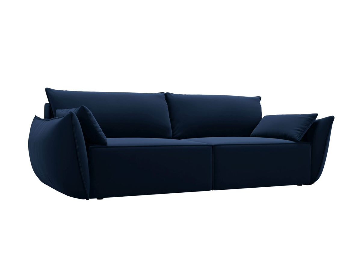 Sofa aksamitna 3-osobowa z funkcją spania KAELLE kobaltowy – ujęcie boczne