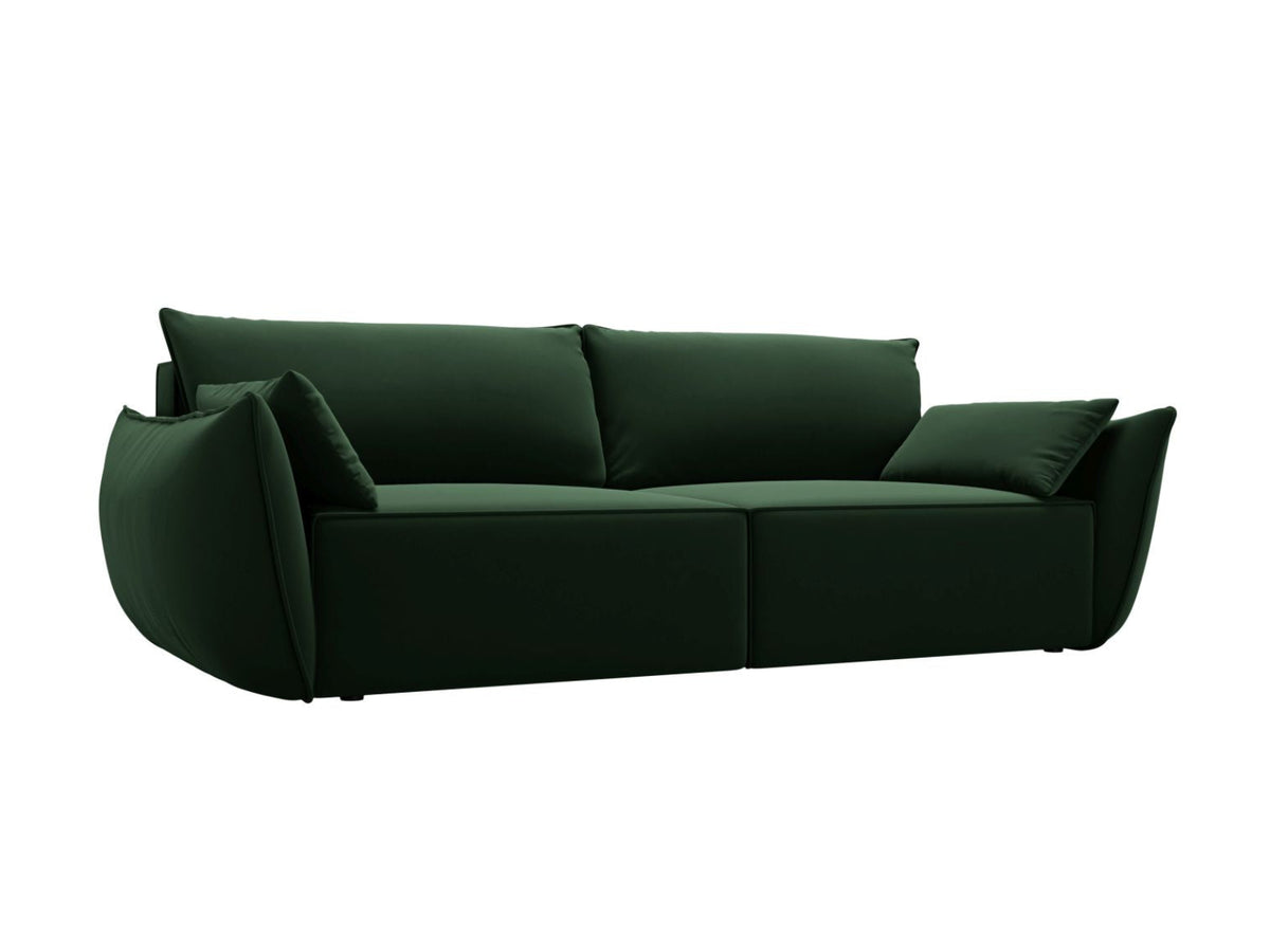 Sofa aksamitna 3-osobowa z funkcją spania KAELLE butelkowa zieleń – ujęcie boczne