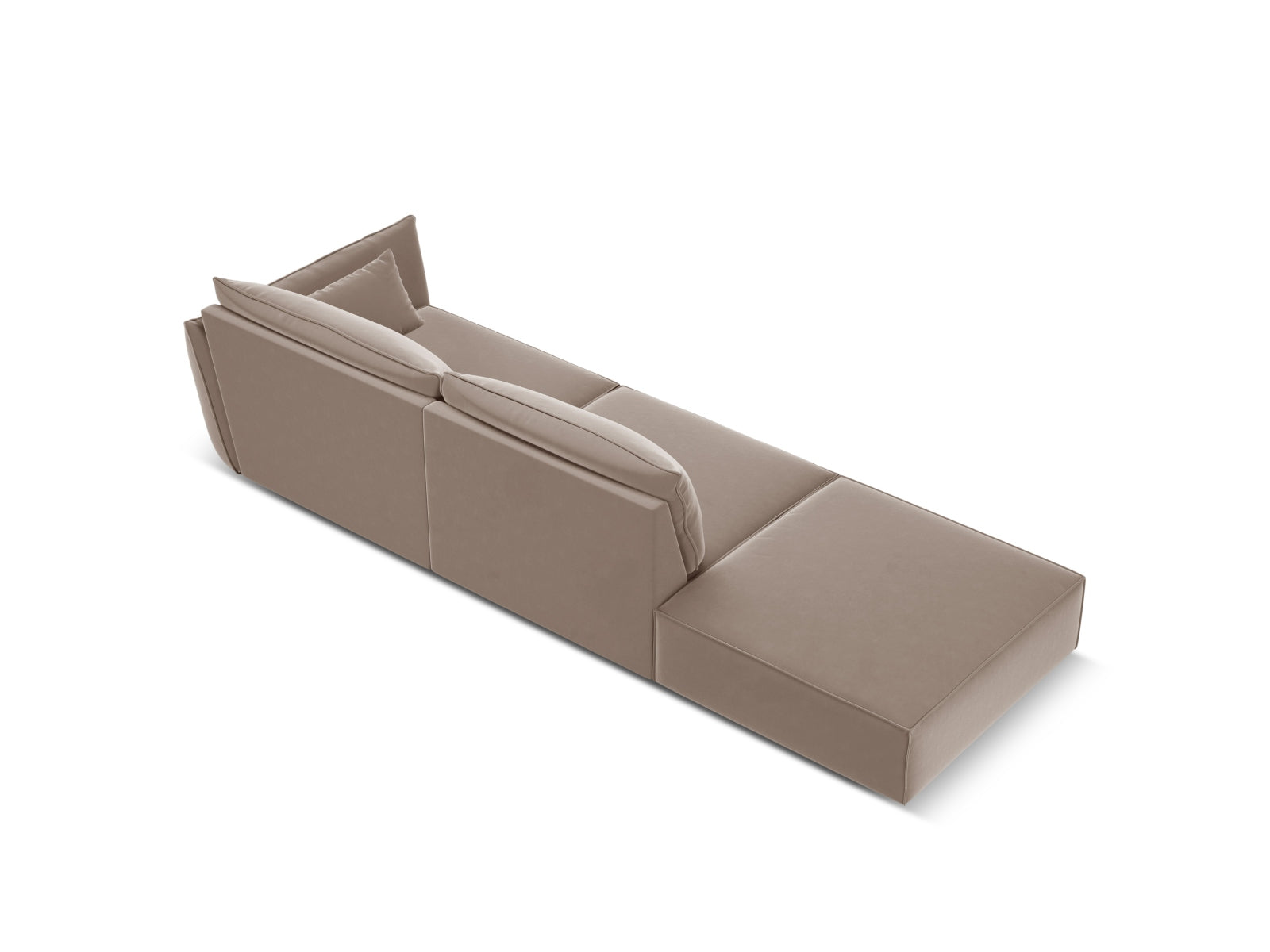 Sofa aksamitna z otomaną lewostronną 4-osobowa KAELLE cappuccino – ujęcie tylne