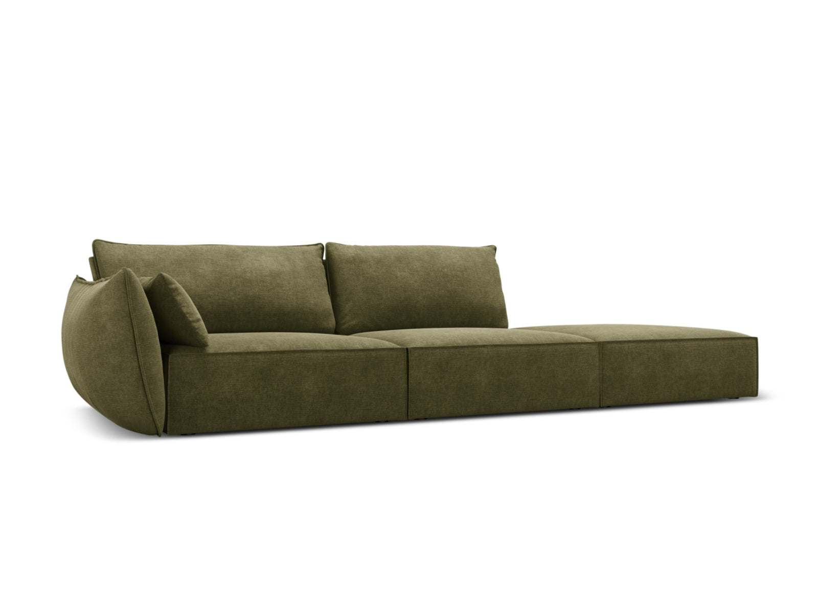 Sofa z otomaną prawostronną 4-osobowa KAELLE zielony szenil Over The Horizon – ujęcie boczne