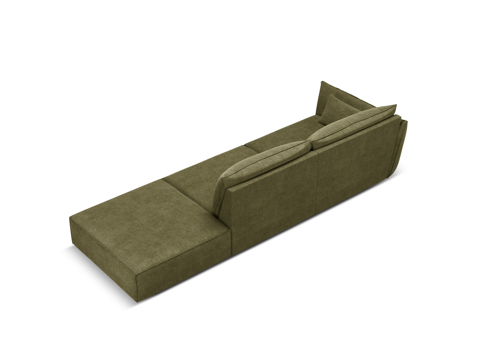 Sofa z otomaną prawostronną 4-osobowa KAELLE zielony szenil Over The Horizon – ujęcie tylne