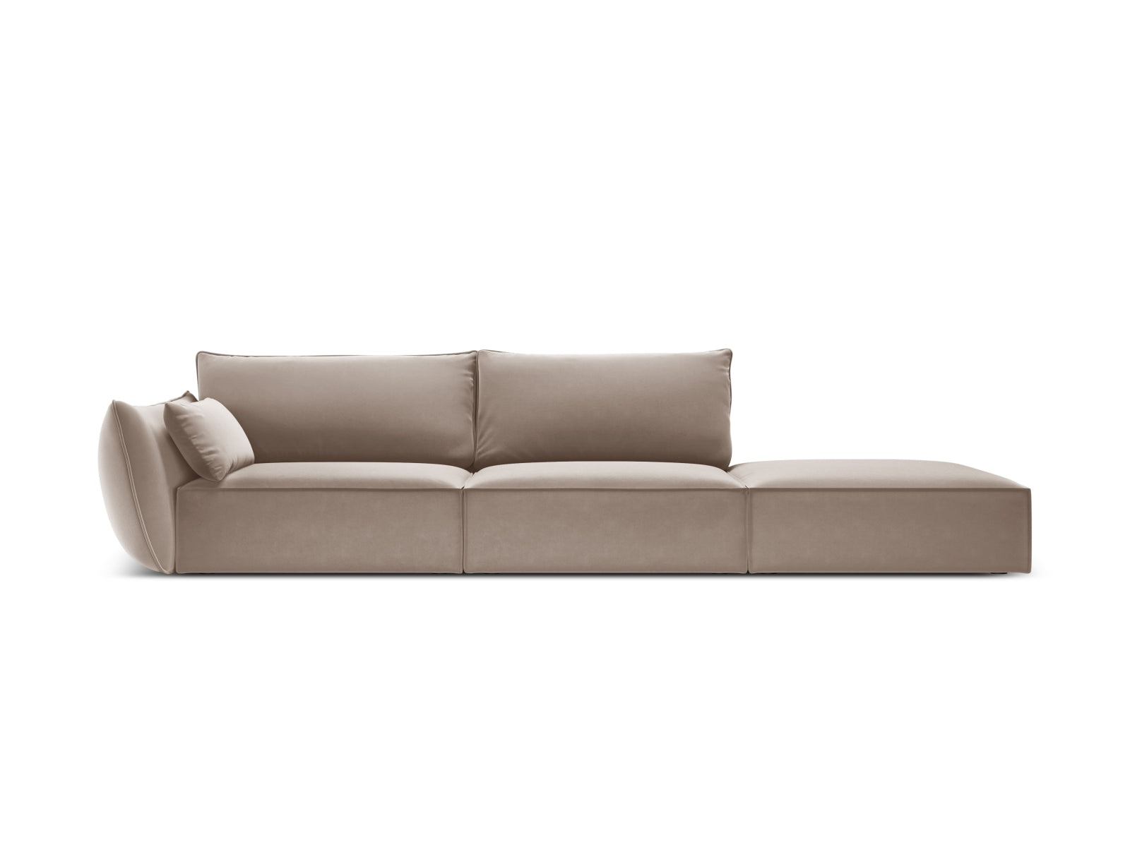 Sofa aksamitna z otomaną prawostronną 4-osobowa KAELLE cappuccino – Micadoni