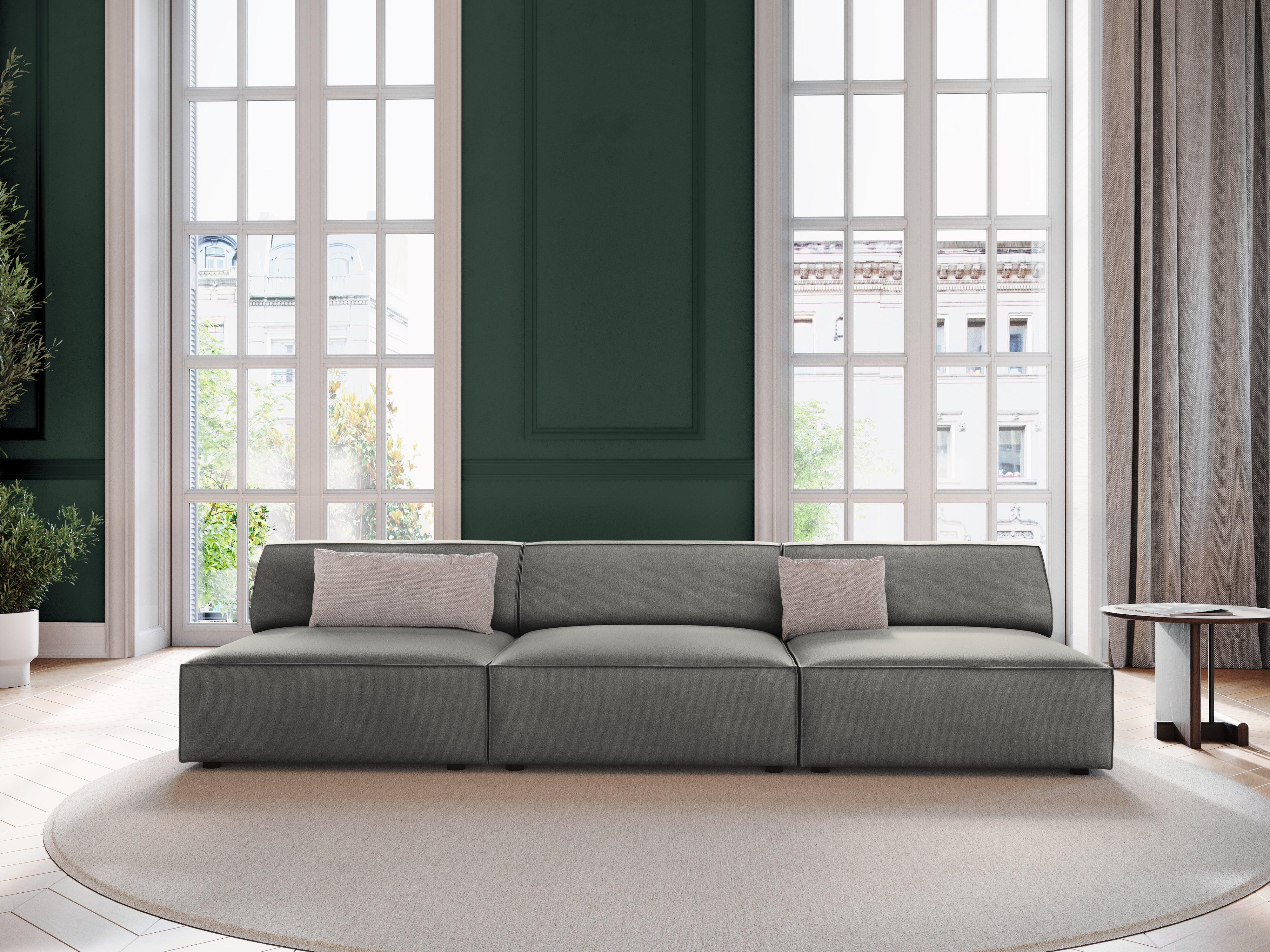 Sofa aksamitna 3-osobowa otwarta JODIE jasnoszary Micadoni Eye on Design