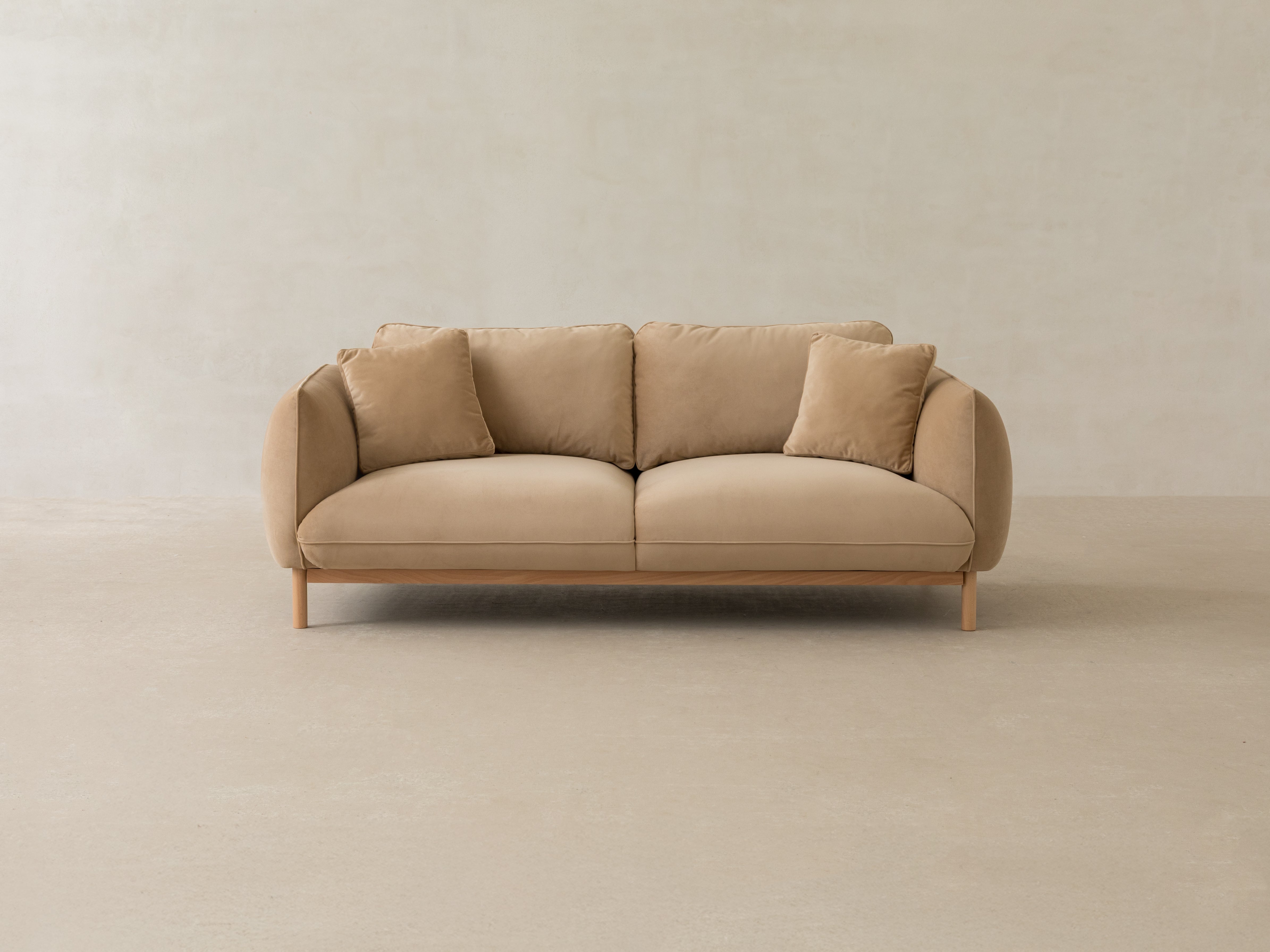 Right-facing velvet corner sofa ADA light brown