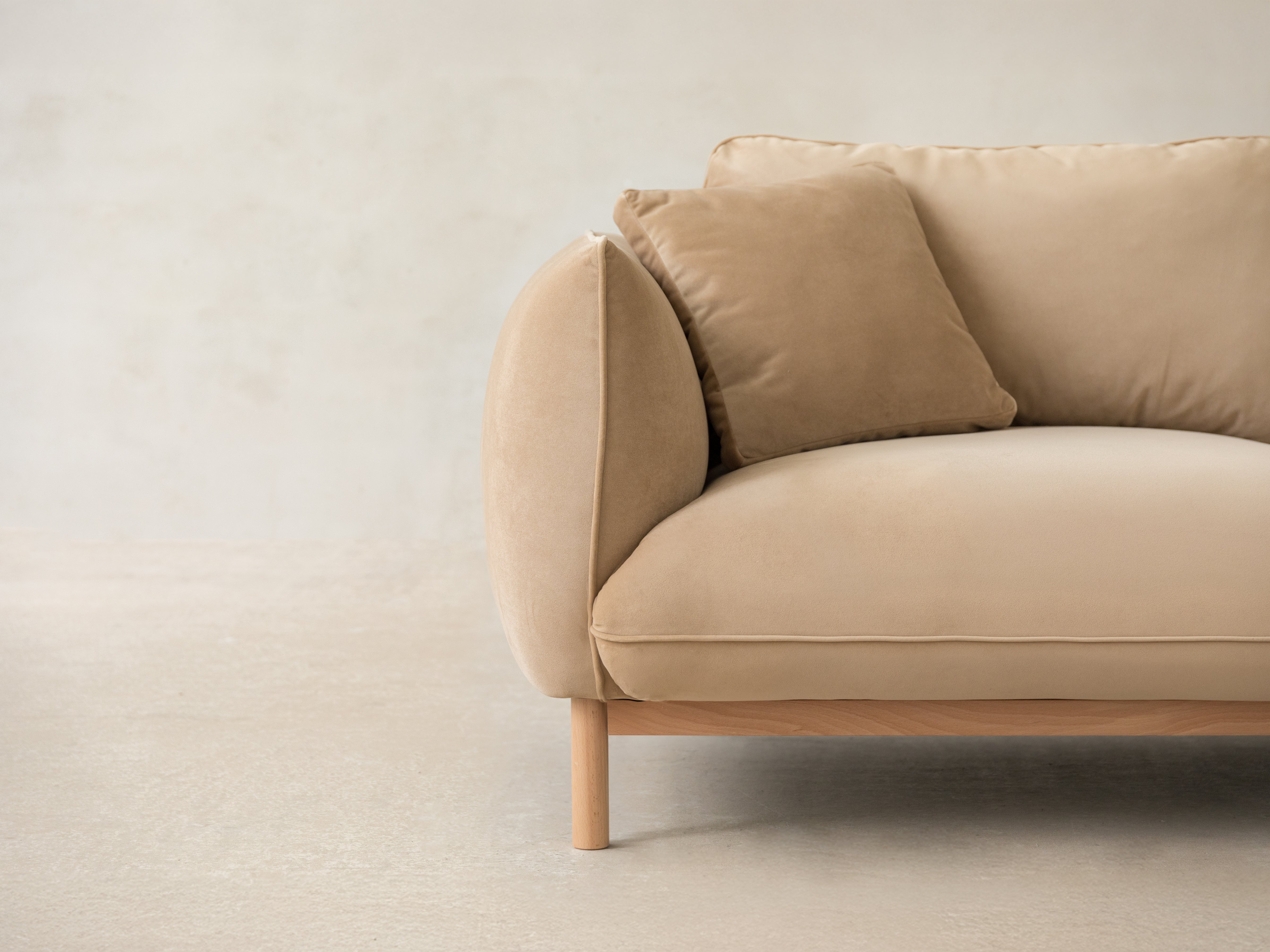 Right-facing velvet corner sofa ADA light brown