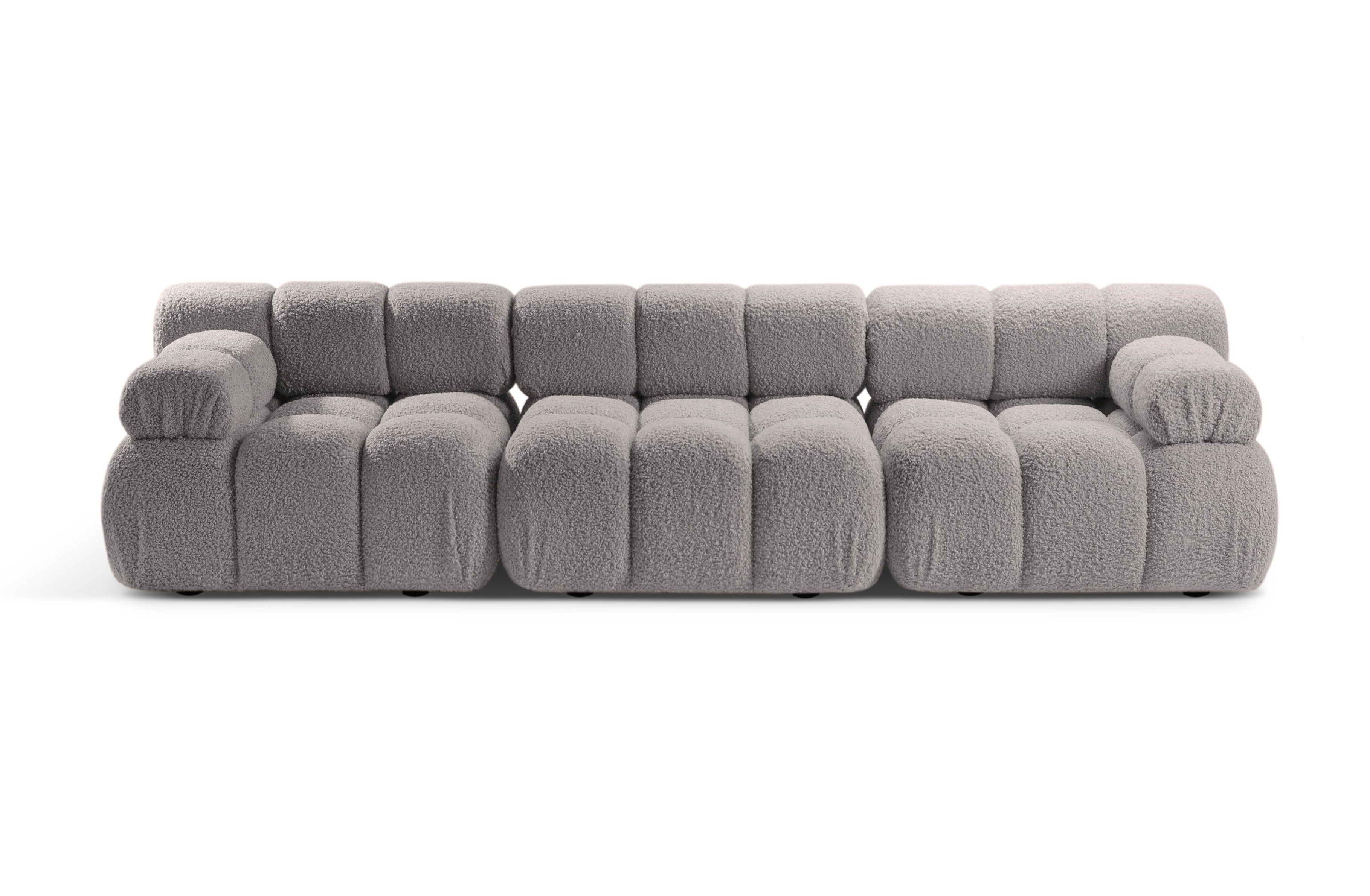 BELLIS Gray Boucle 3-Seater Modular Sofa