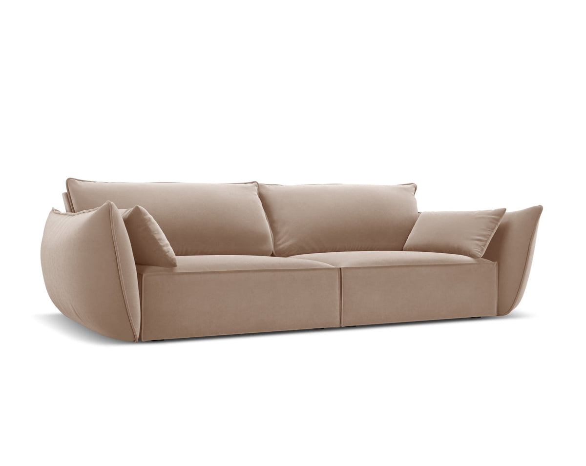 Sofa aksamitna 3-osobowa KAELLE beżowy – ujęcie boczne