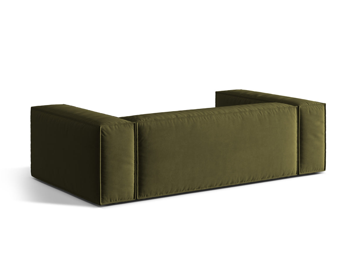 Sofa aksamitna 3-osobowa NURIA mchowy melanż – ujęcie tylne